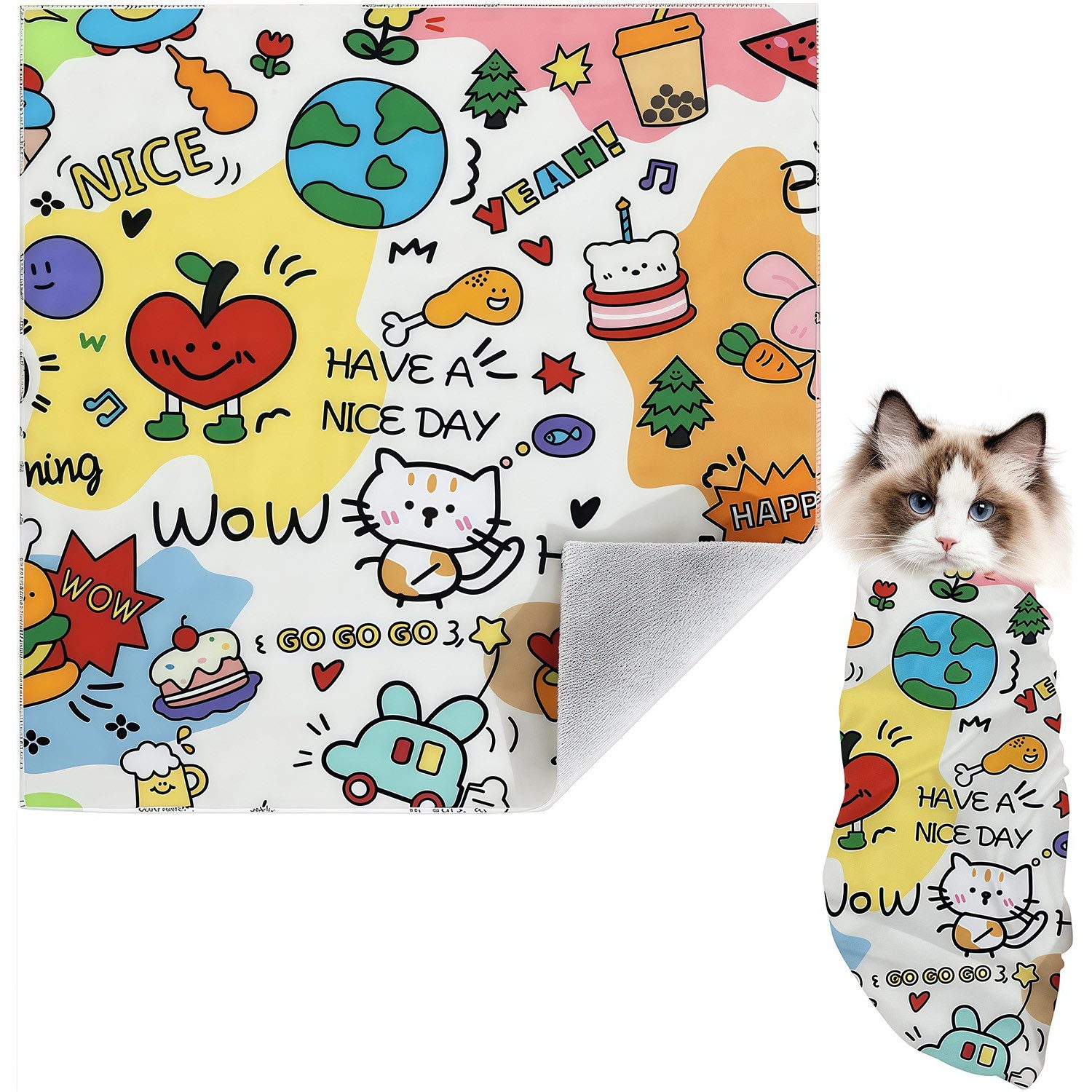 MOPUEA Tiertransporttasche Self-Adhesive Cat Grooming Bag, Anti-Escape Grooming Wrap, zum Schneiden von Nägeln, Reinigen der Zähne, Zähneputzen