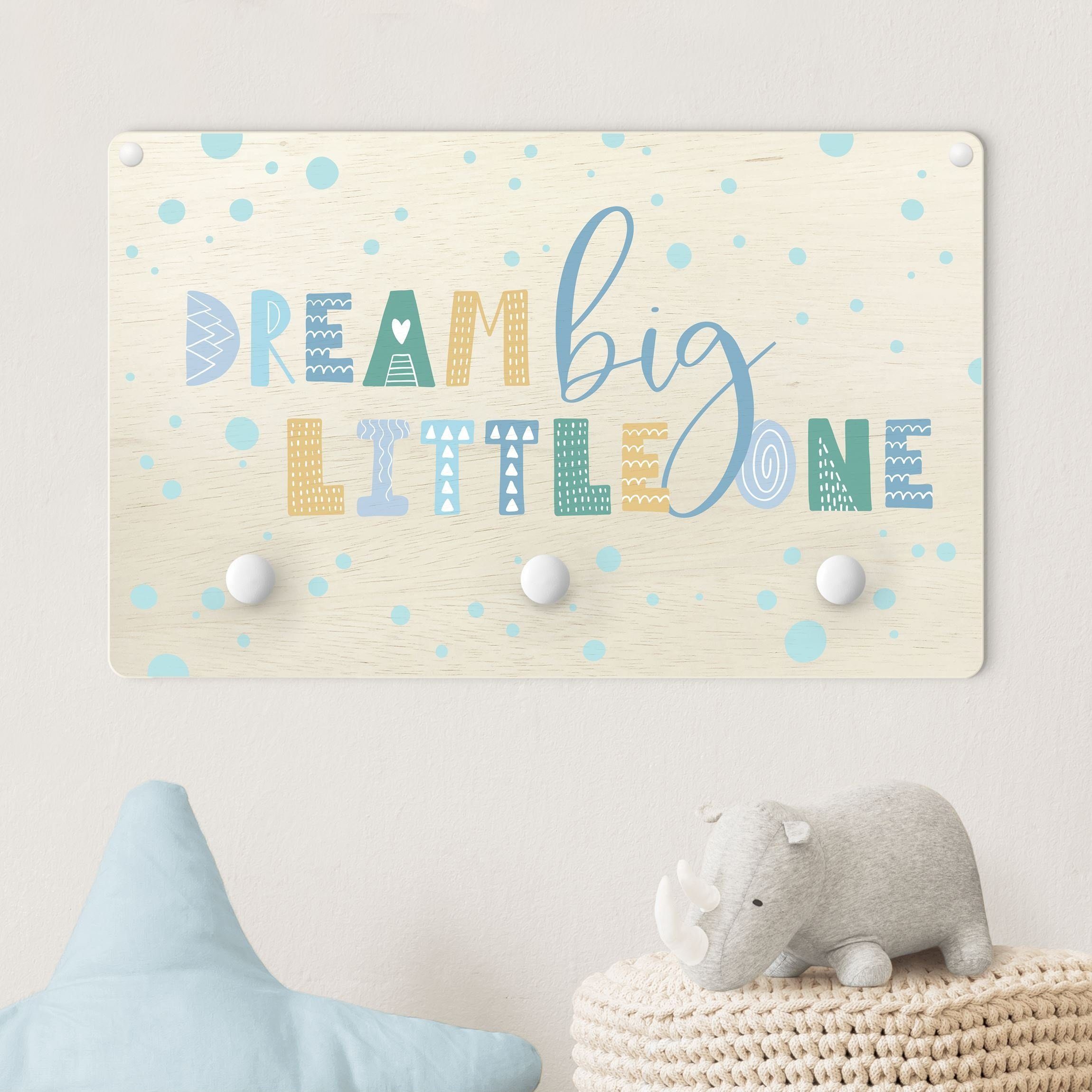 Bilderdepot24 Garderobenpaneel blau Sprüche Dream big little one Blau