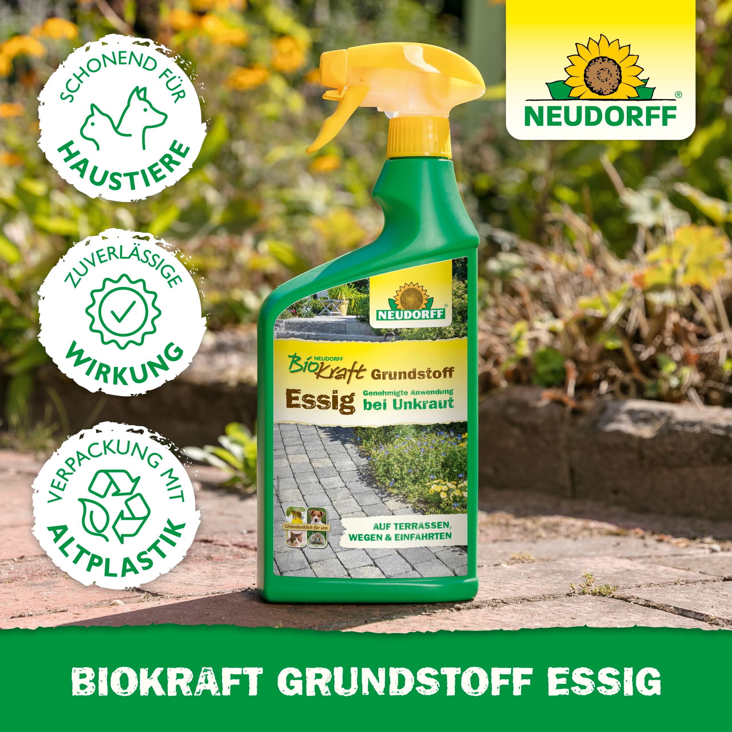 Neudorff Unkrautbekämpfungsmittel Neudorff BioKraft Grundstoff Essig AF 1L für 100m², 100% natürlicher, anwendungsfertiger Unkrautvernichter, für befestigte Flächen wie Wege und Terrassen
