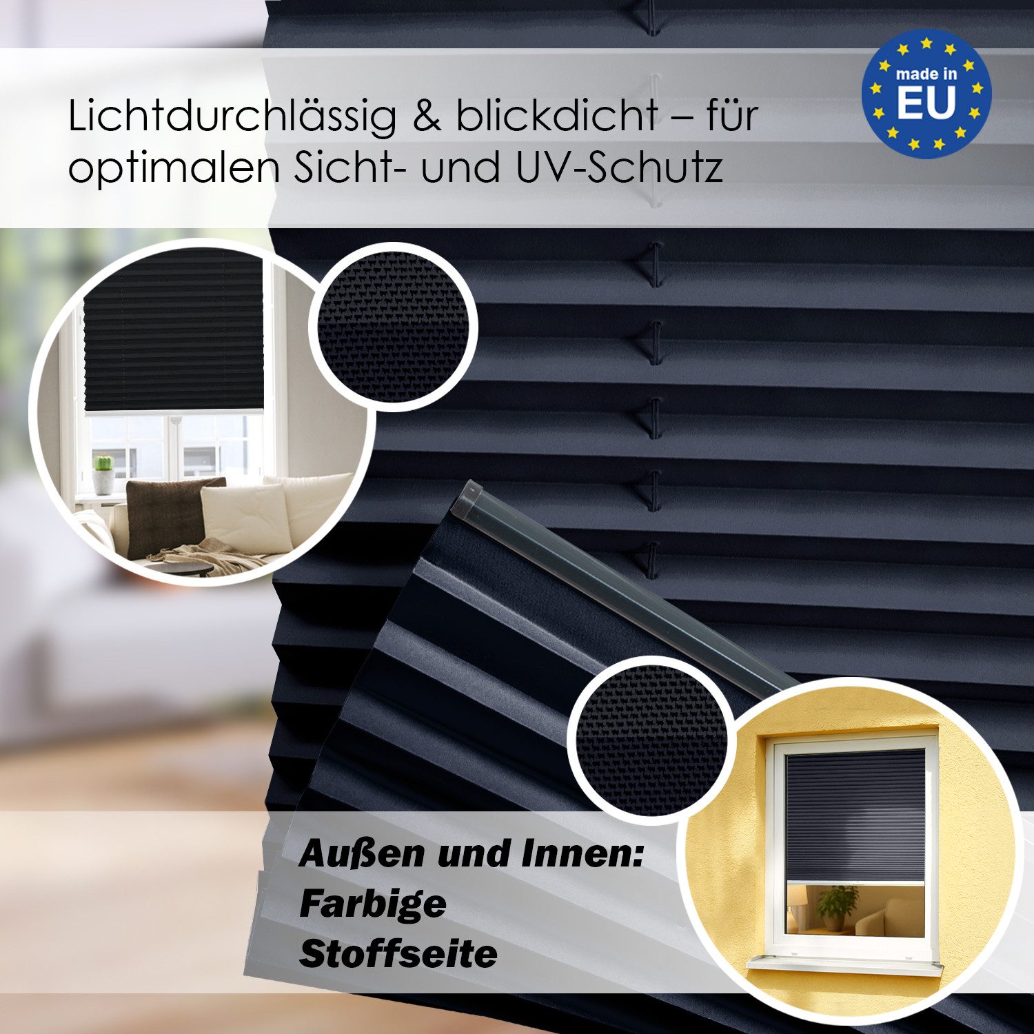 DomDeco Plissee Premium Plissee ohne Bohren, Sichtschutz, lichtdurchlässig, blickdicht, Klemmfix, Klemmfix, UV-beständig, modernes Design, stufenlos