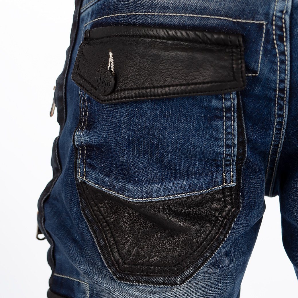 mit blau roten BA-CD561 Freizeithose im & Cargo Teilbereichen Bikerjeans Stil Baxx im Herren Bikerstyle Jeans Cipo