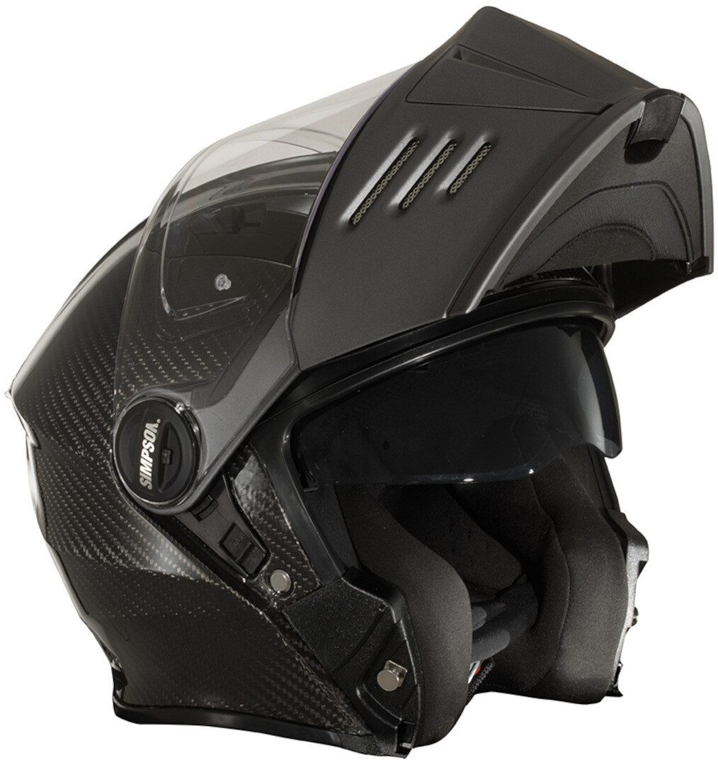 Simpson Motorradhelm Darksome Carbon 06 Klapphelm, vorbereitet für Kommunikationssystem,integriertes Kommunikationss