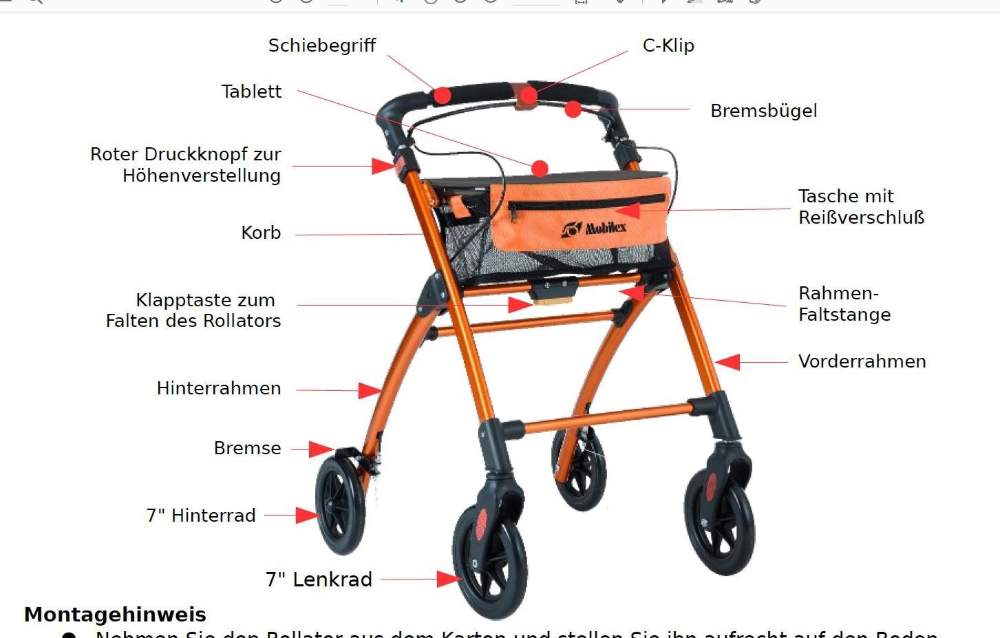FabaCare Indoor-Rollator Jaguar faltbar, Leichtgewichtrollator mit Tablett