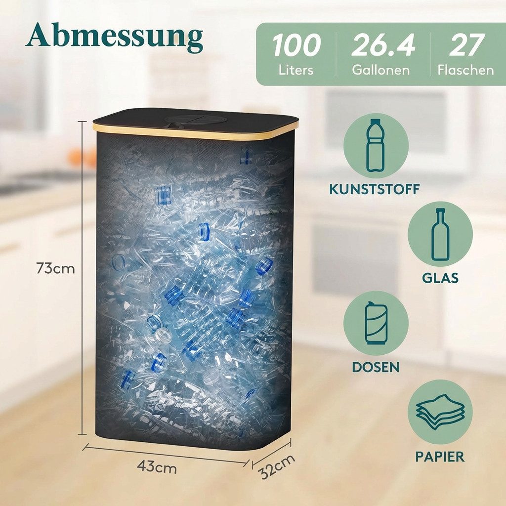 Lifewit Müllsackständer Pfandflaschen Sammelbehälter mit Bambusdeckel, Altglas und Flaschen.