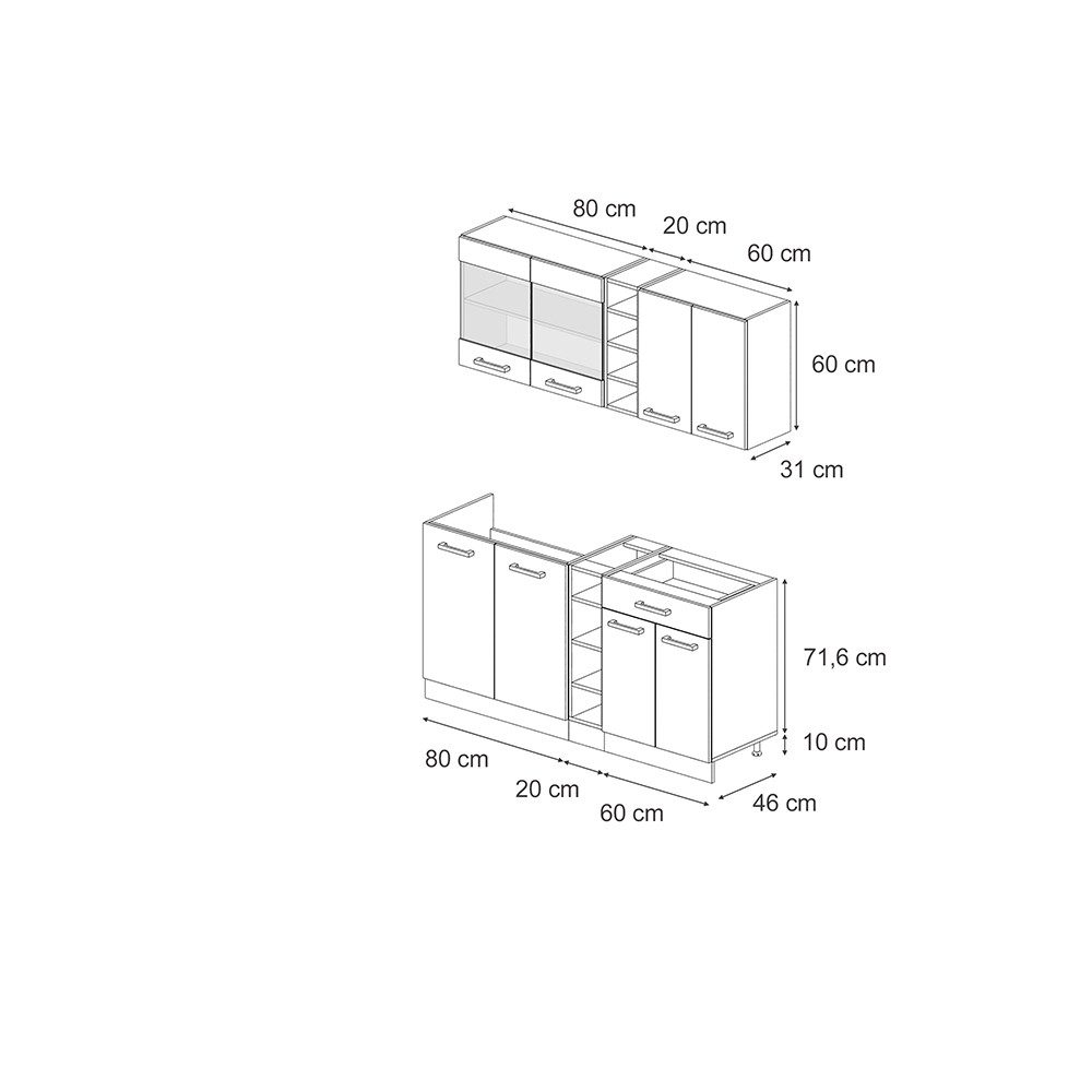 Vicco Küchenzeile R-Line, Schwarz Hochglanz/Anthrazit, 160 cm ohne Arbeitsp günstig online kaufen