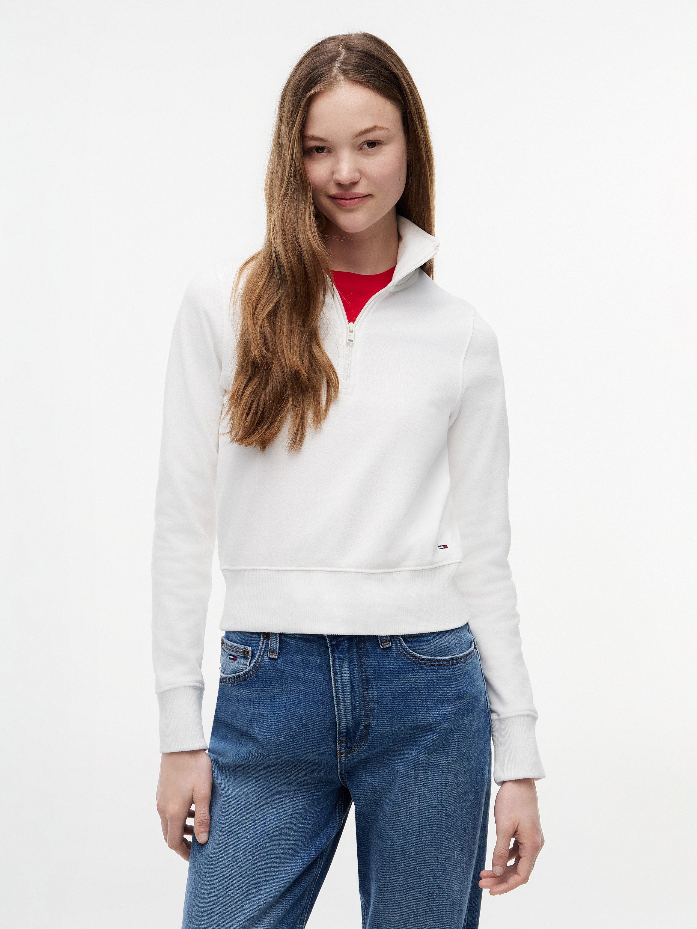Tommy Jeans Sweatshirt TJW SLIM S FLAG 1/4 ZIP MOCKNECK Baumwolle, slim fit