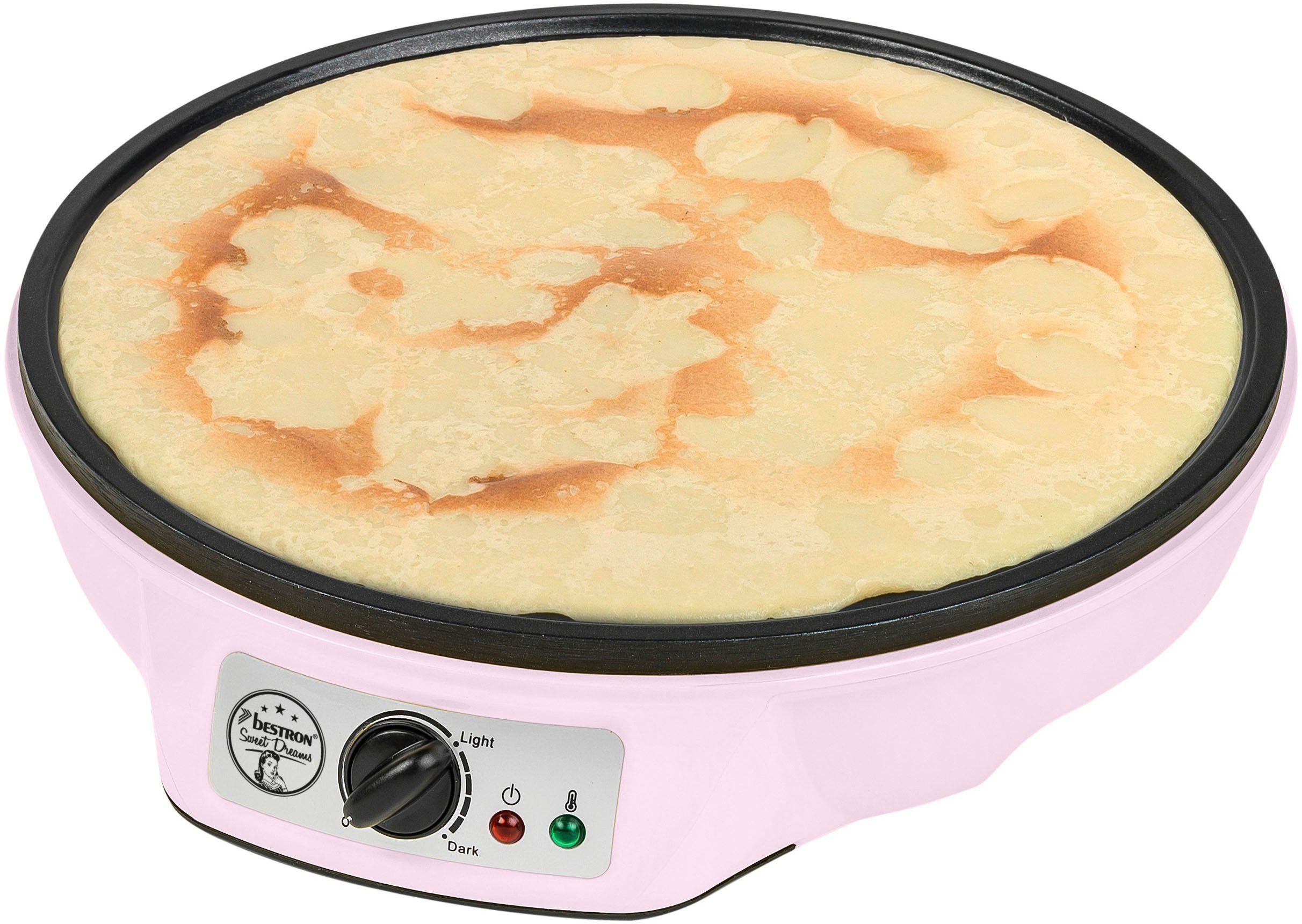 bestron Crêpesmaker ASW602P im Retro Design, 1000 W, Ø 30 cm, inkl. Teigverteiler & Crêpes-Wender, mit Antihaftbeschichtung