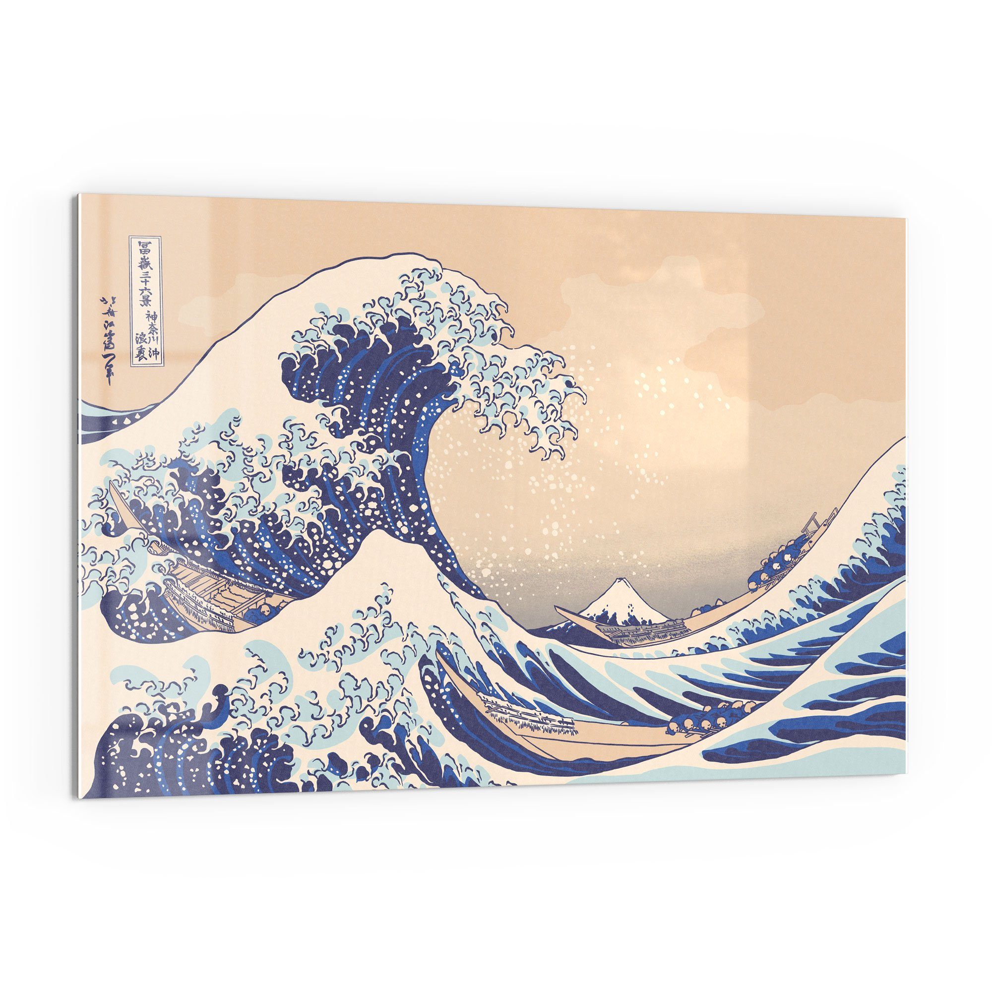 vor Küchenrückwand Glas Badrückwand 'Große Welle Kanagawa', Spritzschutz Herdblende DEQORI