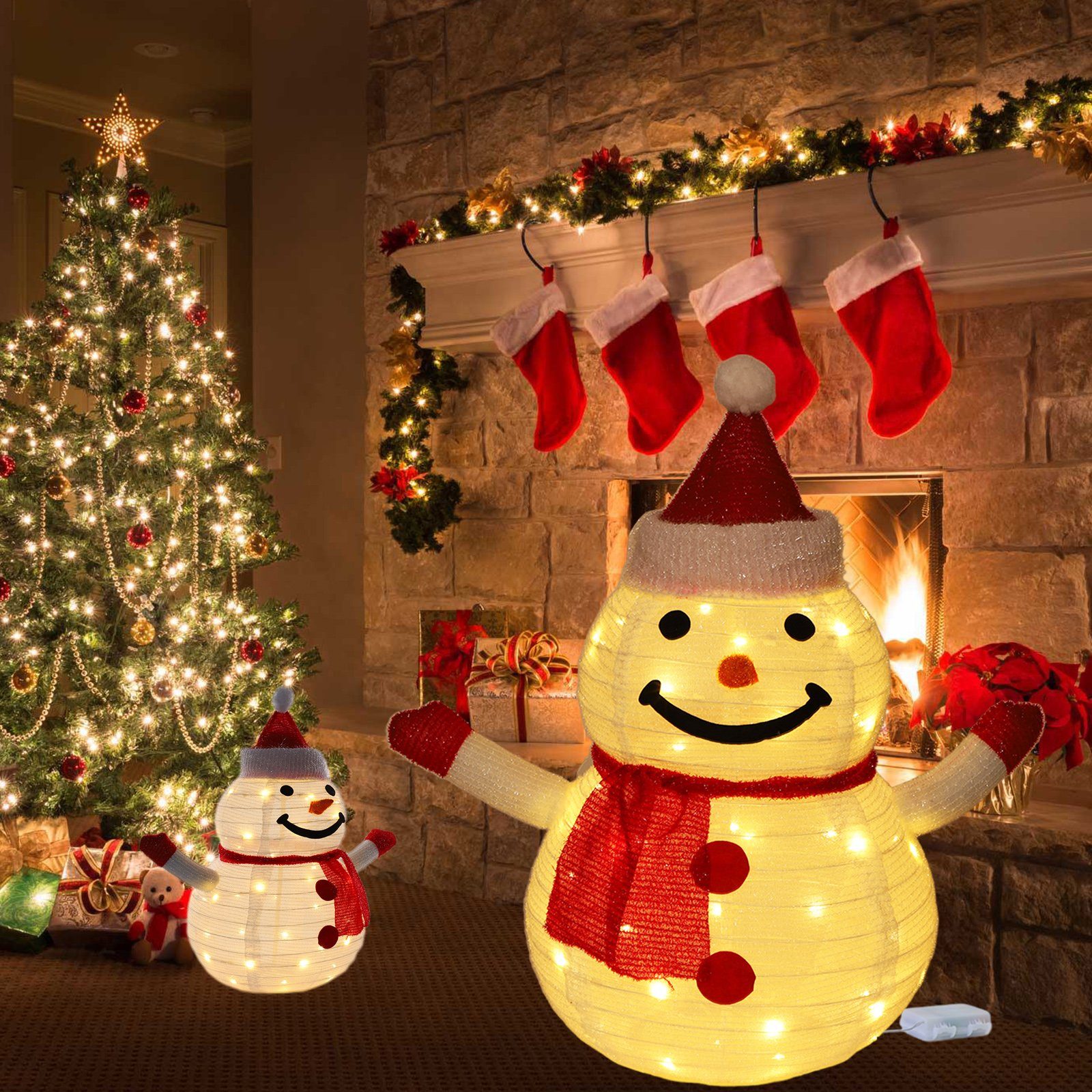 Sunicol LED Dekolicht LED Weihnachten Schneemann Beleuchtet, Batterie Timer, Garten Deko, Große Weihnachtsfigur, 60cm hoch, Warmes Weiß/Weiß