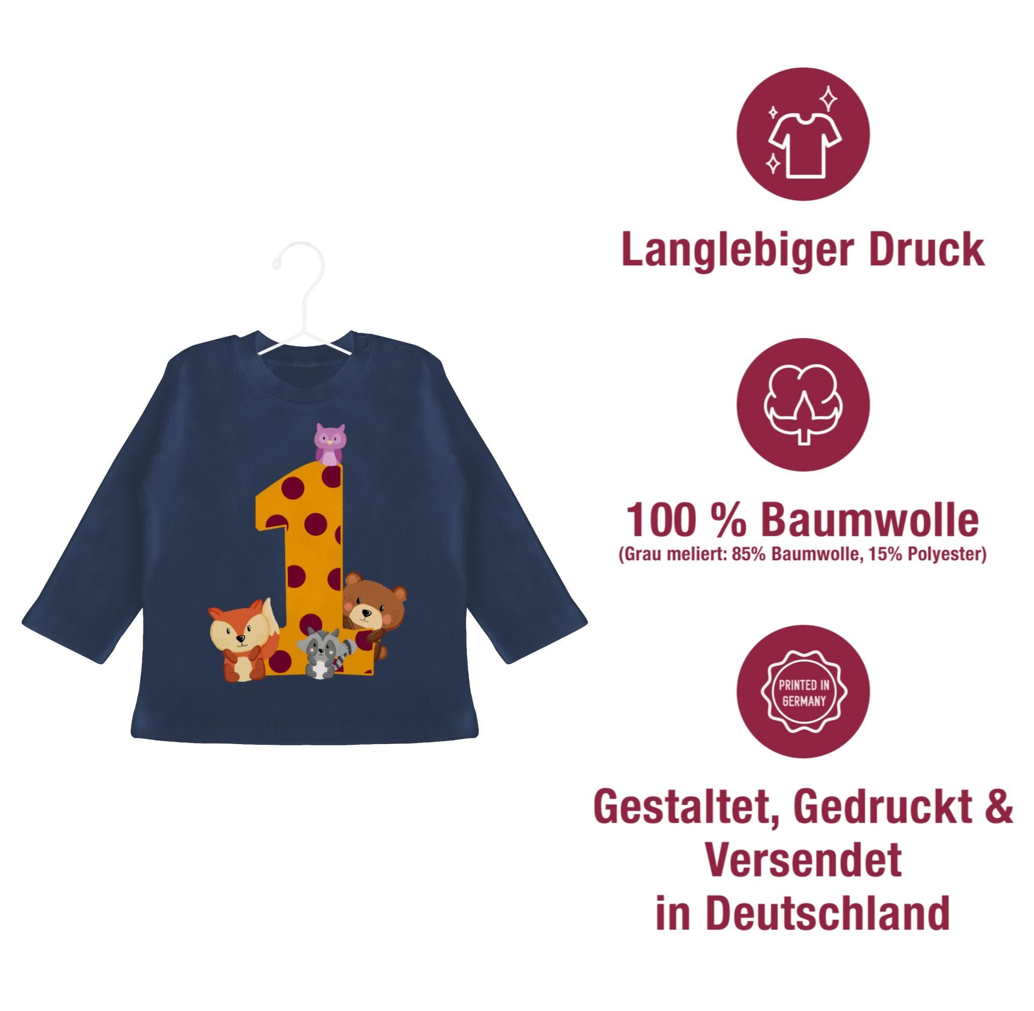 Shirtracer T-Shirt Eins Waldtiere 1. Geburtstag