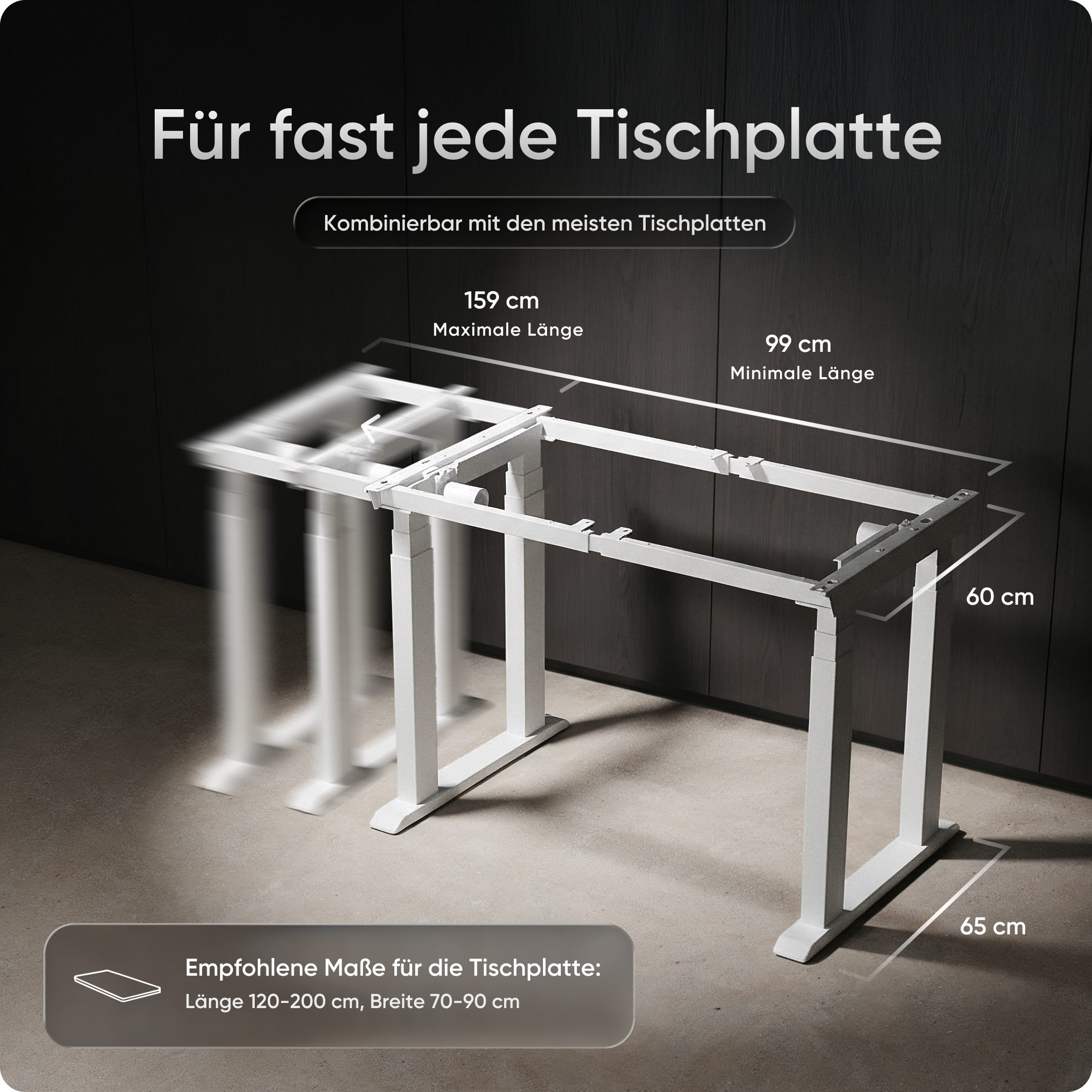 DESKSPACE Tischgestell Titan - Elektrisch höhenverstellbarer 4-Bein-Schreibtisch (Einzeltisch), Elektrisch höhenverstellbar, Dual-Motor, USB, Memory, 200 kg tragfähig