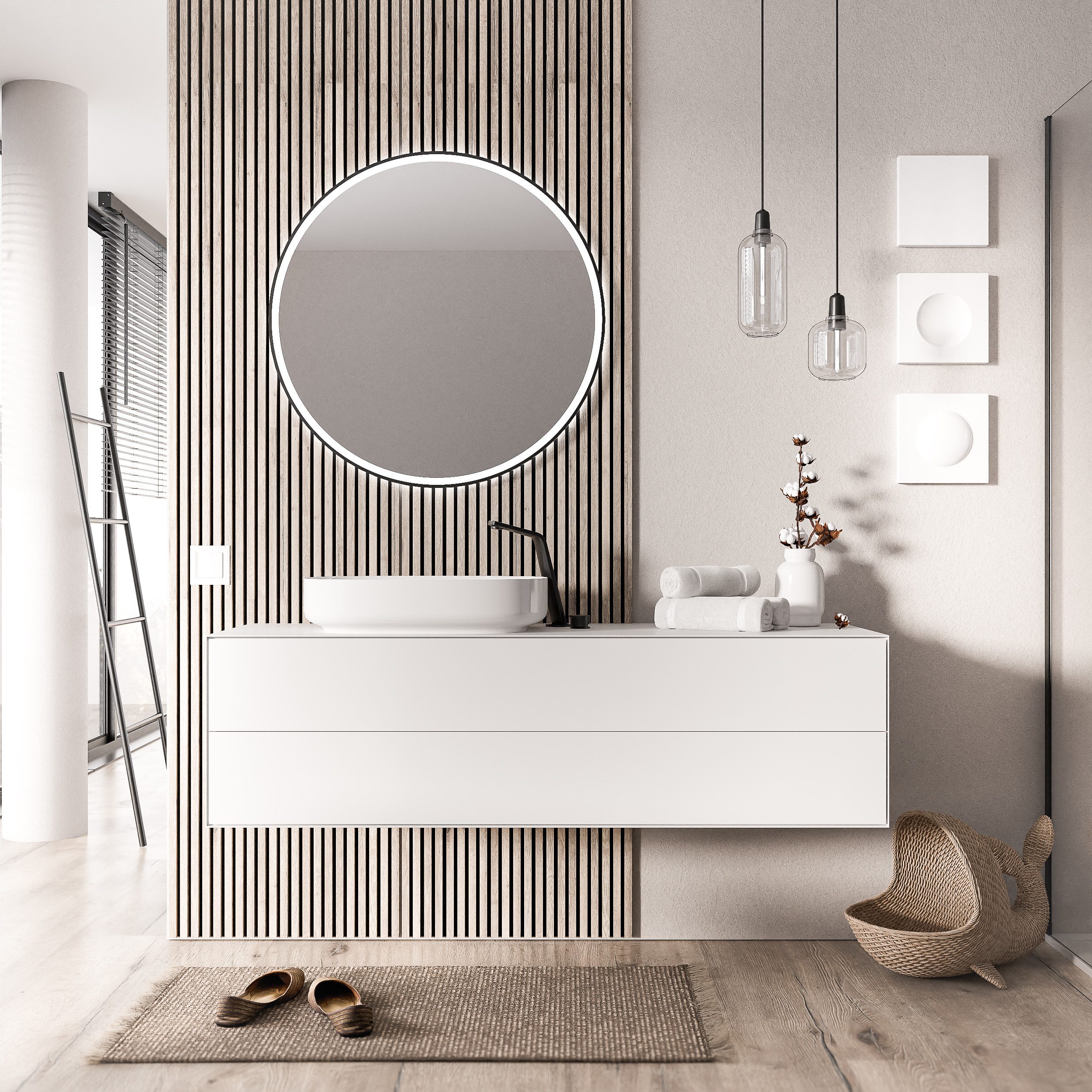 Bernstein Waschbeckenunterschrank MILOU 140cm Weiß matt Unterschrank für Aufsatzwaschbecken 2 Schubladen