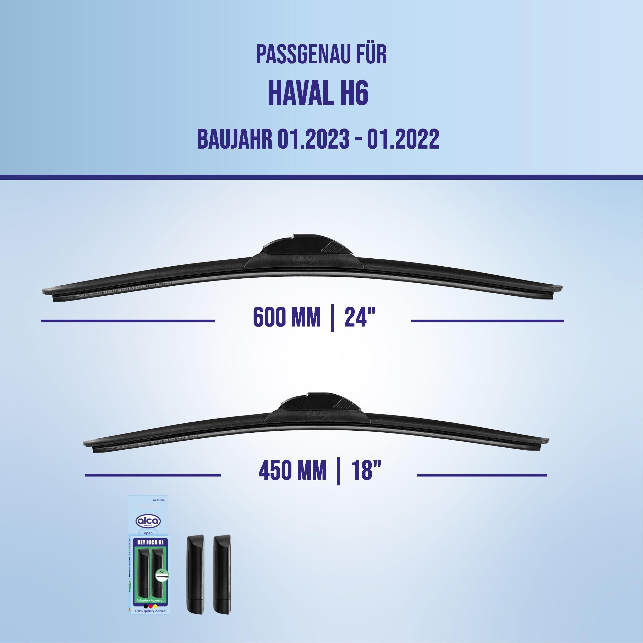 alca Scheibenwischblätter passend für HAVAL H6, 01.2023 - 01.2022, Frontscheibe, (Packung, 2-St., Scheibenwischer), mit Nano Graphit Beschichtung