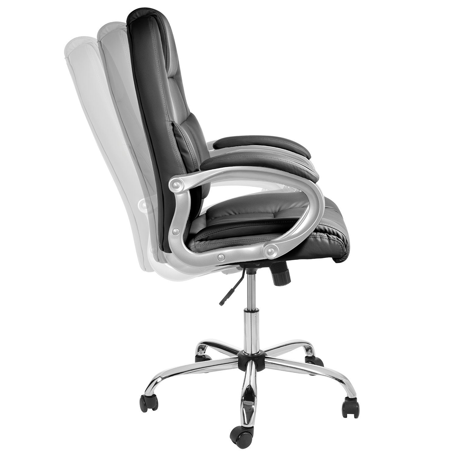 TPFLiving Chefsessel Denver mit abgebremsten Rollen (XXL Bürostuhl ergonomisch gepolsterter Schreibtischstuhl), Drehstuhl aus Kunstleder, Belastbarkeit bis 150 kg - Schwarz