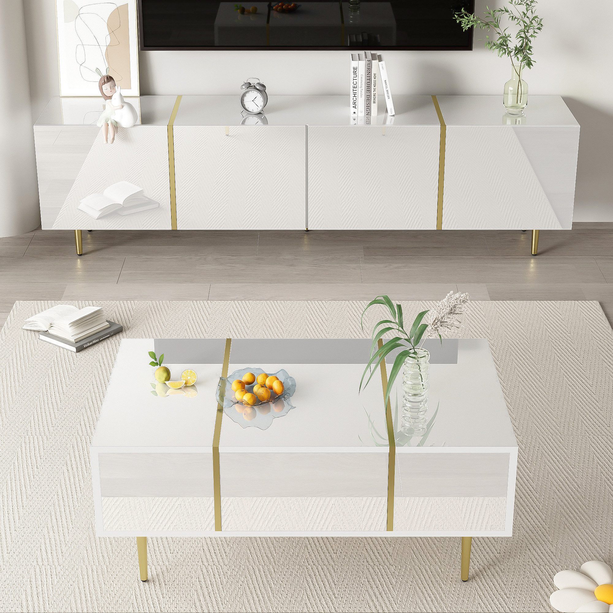 HAUSS SPOLE Wohnzimmer-Set mit Hochglanz-Weiß TV-Schrank günstig online kaufen