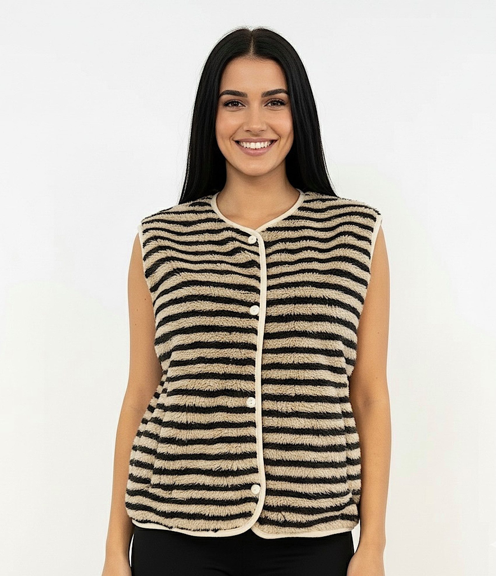 Worldclassca Fellimitatweste Worldclassca Teddy Weste Warm Kuschelig Streifen Kurz Ärmellos Neue Kollektion - Stilvolle und gemütliche Mode für Damen