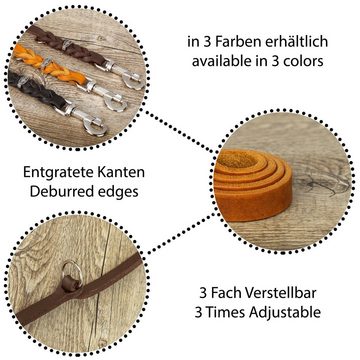 CopcoPet Hundeleine Fettlederleine Leder Führleine geflochten 3fach verstellbar verchromt, Robust, nachhaltig, Naturprodukt