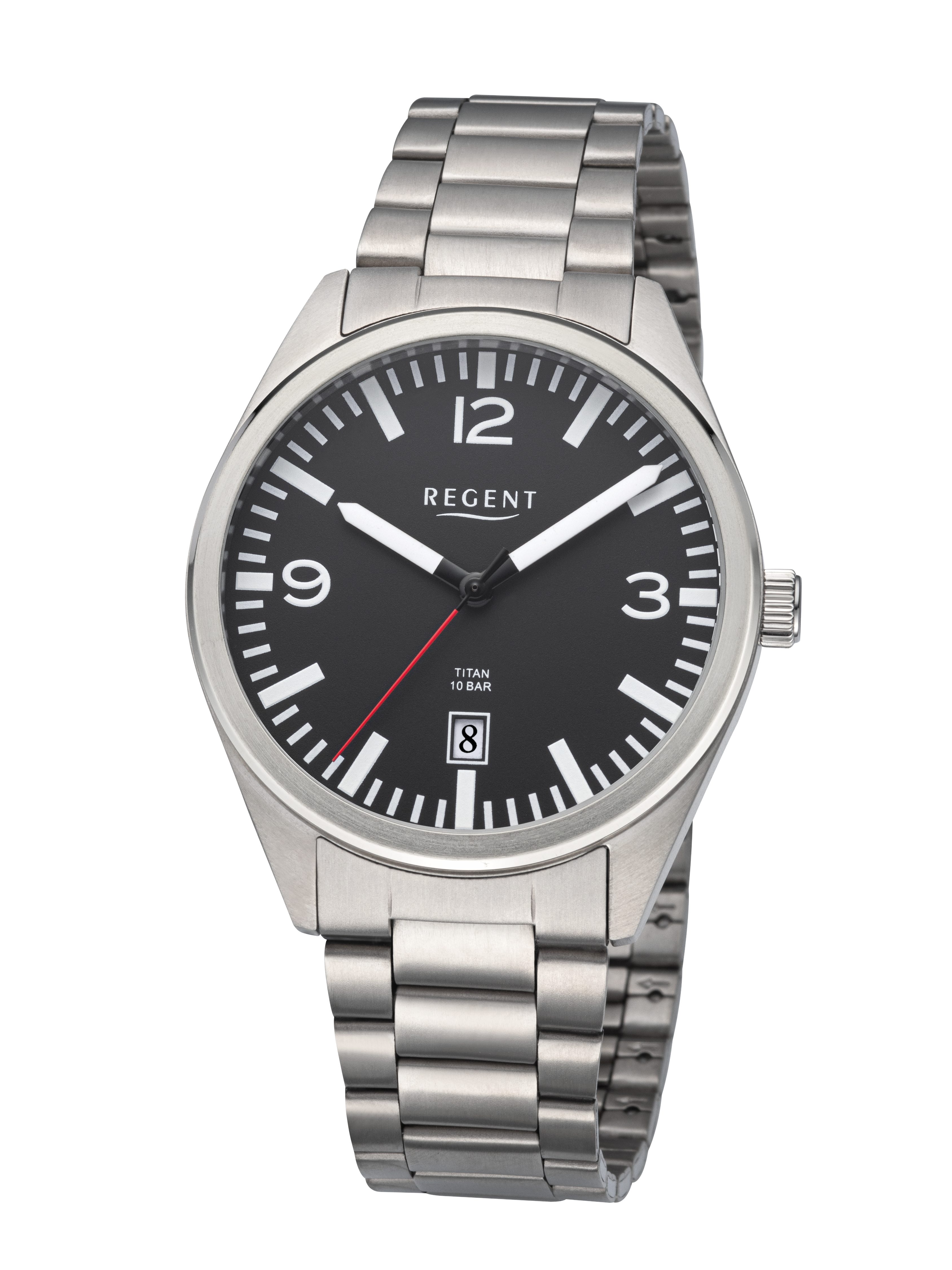 Regent Titanuhr F1604, Quarzuhr, Armbanduhr, Herrenuhr, analog, Tag