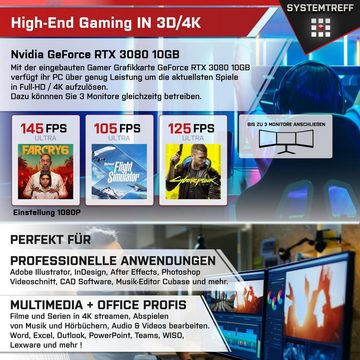 SYSTEMTREFF Gaming-PC (AMD Ryzen 9 7950X3D, GeForce RTX 3080, 32 GB RAM, 1000 GB SSD, Wasserkühlung, Windows 11, WLAN)