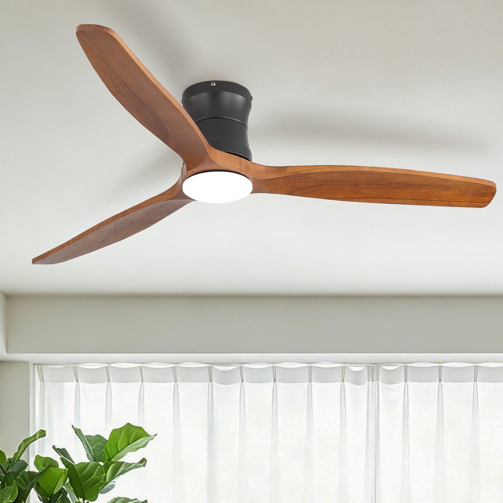 Sofucor Deckenventilator mit Echtholzflügeln und integrierter 18-W-LED, Ø 132 cm, Leiser DC-Motor, dimmbare Farblichtsteuerung & Timer-Funktion