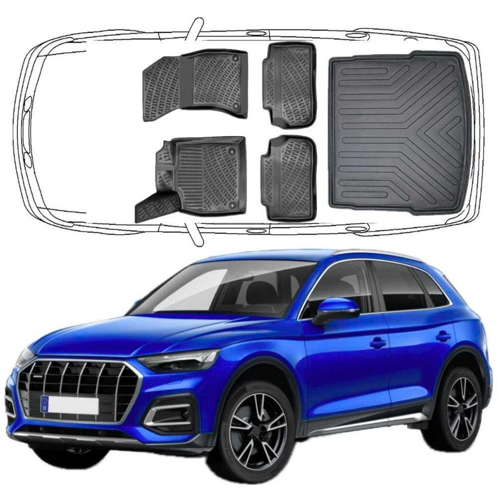 Trimak Passform-Fußmatten Oder Kofferraumwanne Oder Set kompatibel mit Audi Q5, Audi Q5 FY 2017-2024 Gummimatten Auto & Kofferraummatte TPE