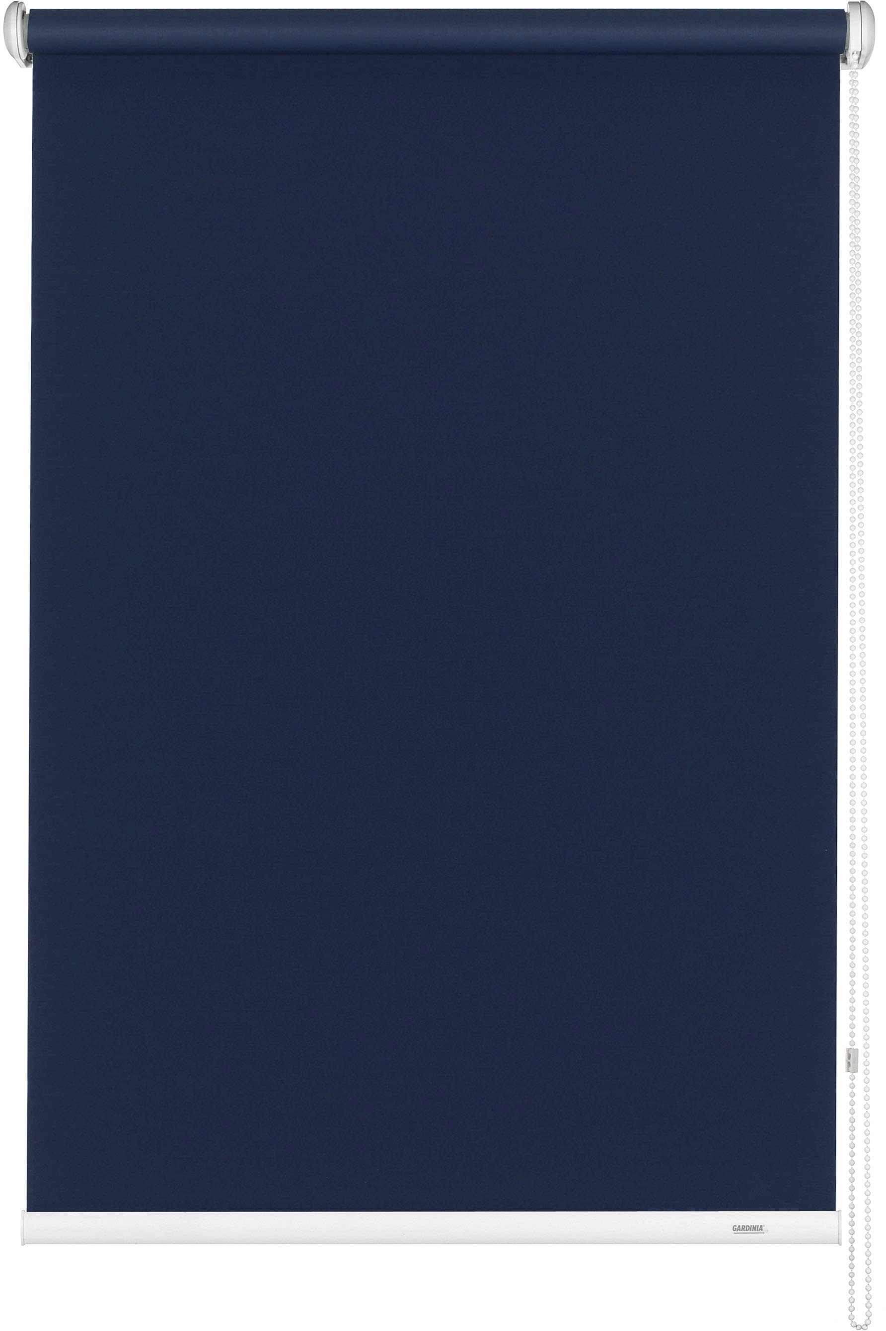 Seitenzugrollo Uni-Rollo Abdunklung, GARDINIA, verdunkelnd, dunkelblau weiß verschraubt, in Abschlussprofil