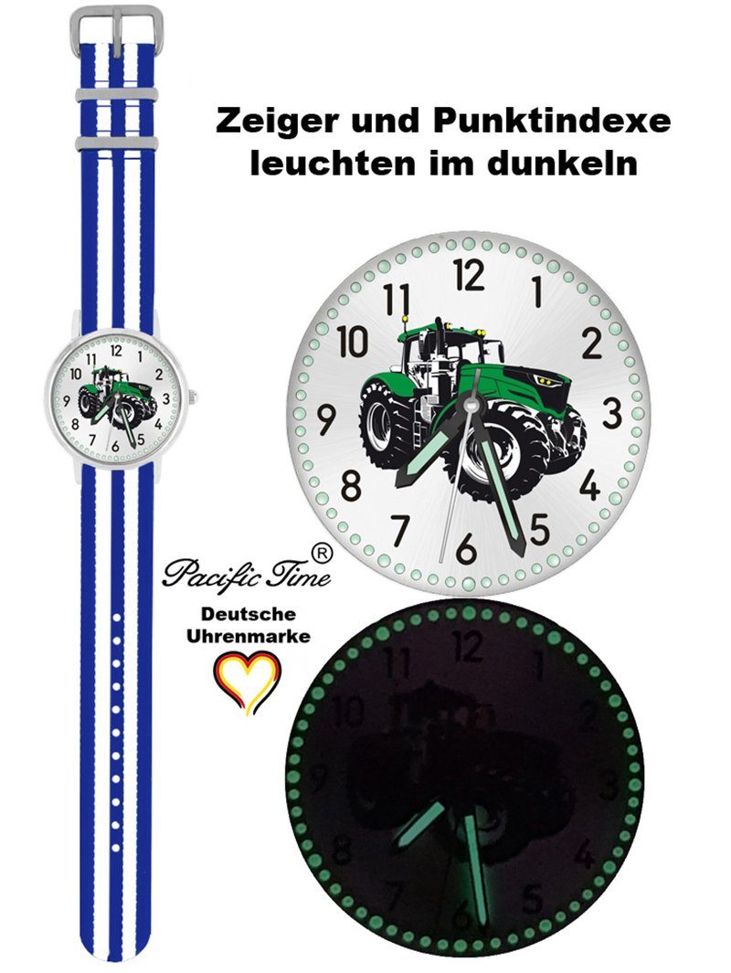 Pacific Time Quarzuhr Traktor Match blau Design Wechselarmband, und - Versand Gratis Armbanduhr weiss Mix Kinder grün