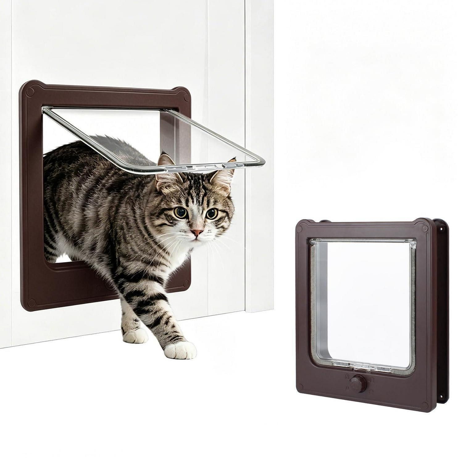 LuxusKollektion Katzenklappe 4-Wege Katzenklappe Braun Winddicht