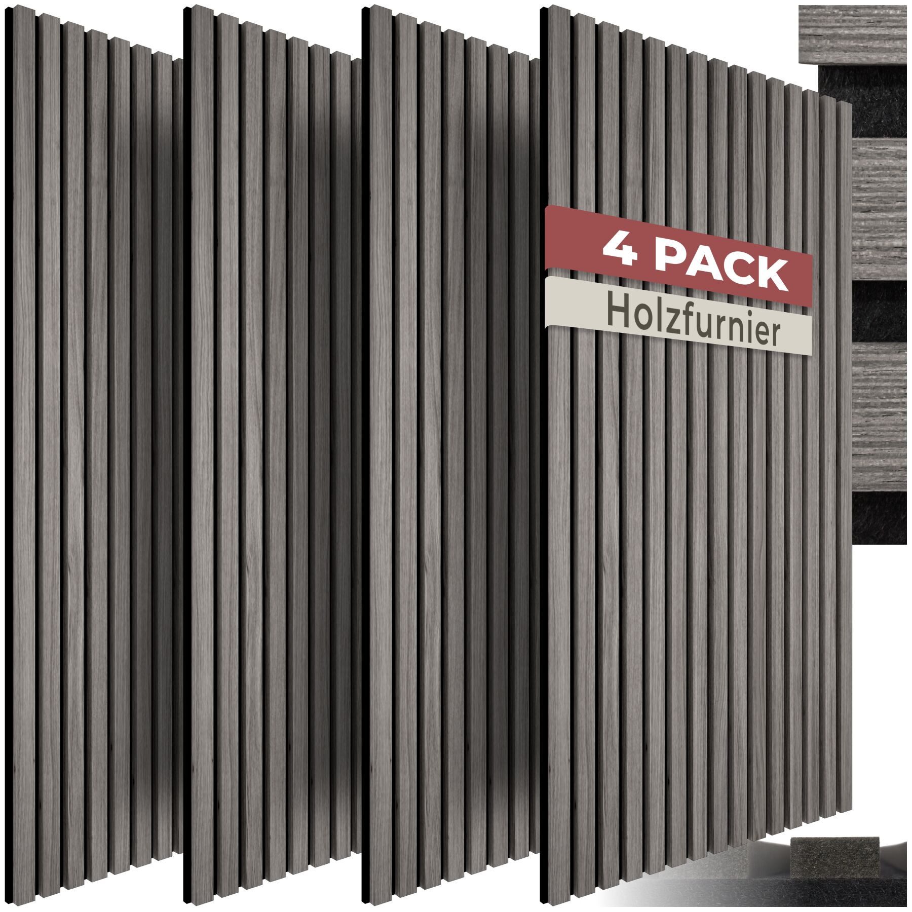 tectake Wandpaneel Schallabsorber 3D MDF Echtholzfurnier 120x60cm schallabsorbierend, BxL: 60x120 cm, (Akustikmodule SonicWall III, 4-tlg., in Eiche hellgrau) einfache Montage mit Kleber oder Schrauben