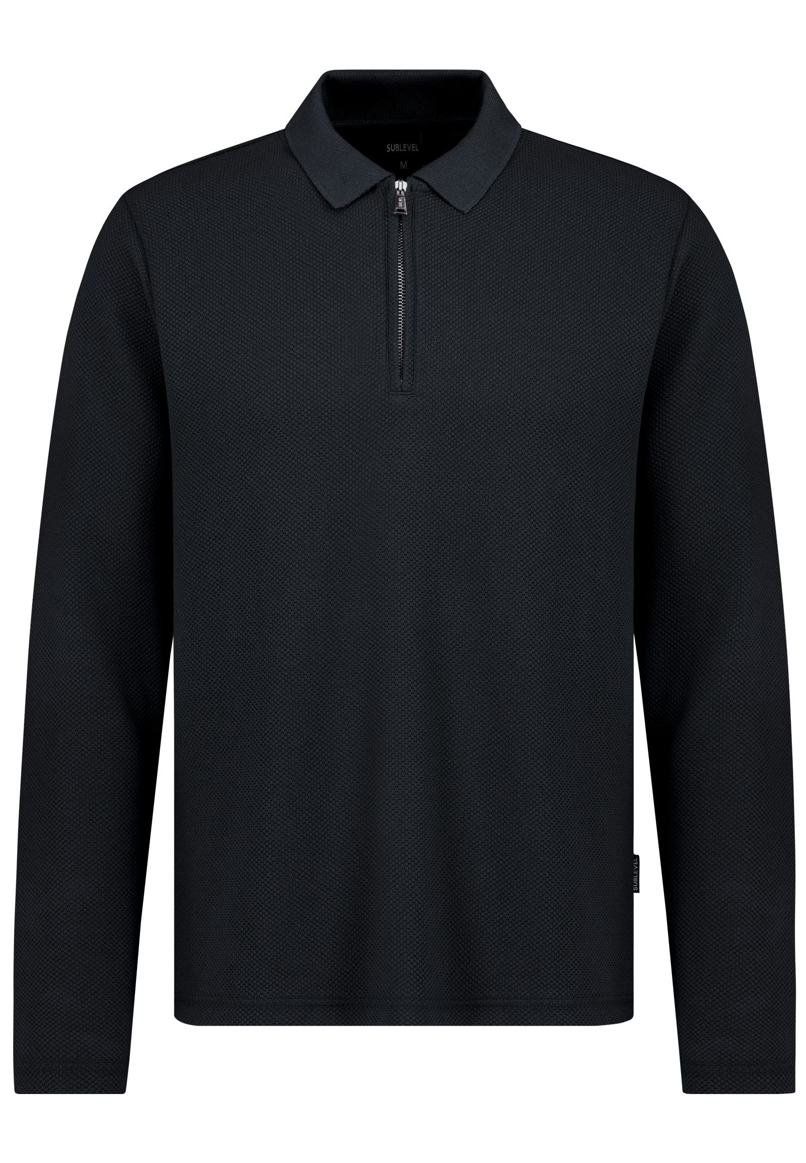 SUBLEVEL Poloshirt Langärmelig Texturiert Reißverschluss Zeitloses Design für Herren (1-tlg) Baumwollmix, Gerader Saum, Glatte Ärmelenden, Dezentes Label