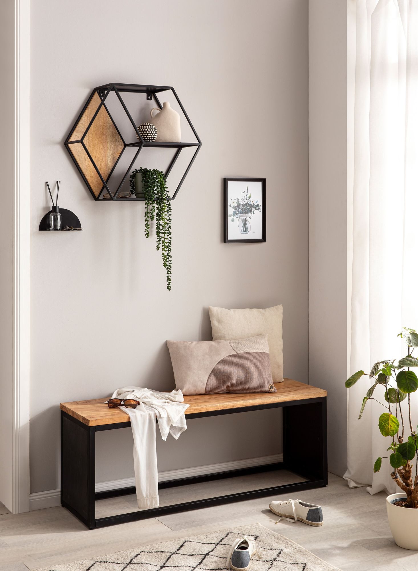 FINEBUY Sitzbank FB95857 Bettbank Holz Steinoptik 120 cm Schlafzimmer Flurb günstig online kaufen