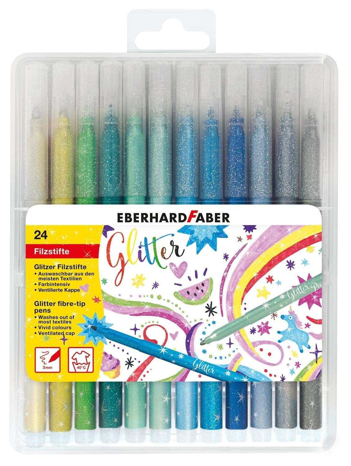 Eberhard Faber Filzstift Glitzer Filzstifte Fasermaler in Aufbewahrungsbox, (24-tlg), Ideal zum Schulanfang