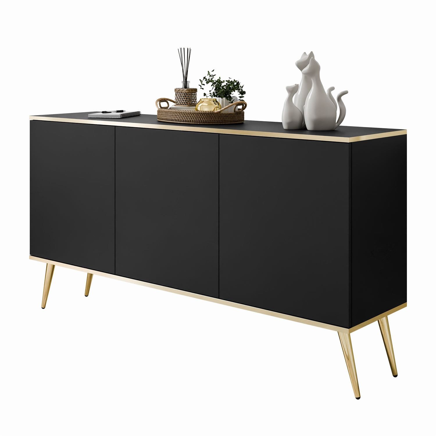Lookway Kommode OXFORD K160 Die dreitürige Sideboards auf goldenen Füßen, 160x85x39 cm
