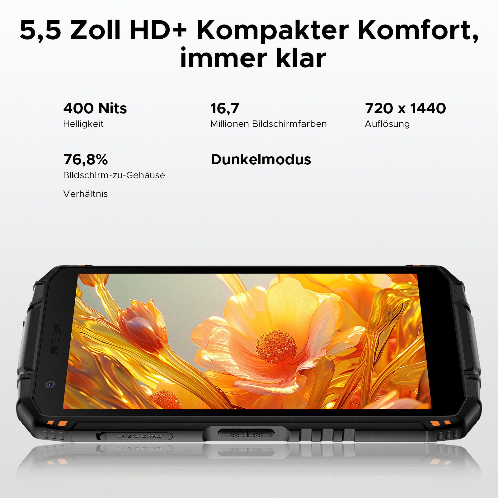 DOOGEE FIRE3ULTRA 5.5'' Android15 8350mAh 256GB Ohne Vertrag Outdoor Smartphone (5.5 Zoll, 256 GB Speicherplatz, 16 MP Kamera, 256GB,2TB TF, HD+/ 16MP AI Kamera, Dual SIM 4G/Widevine L1/Face ID)