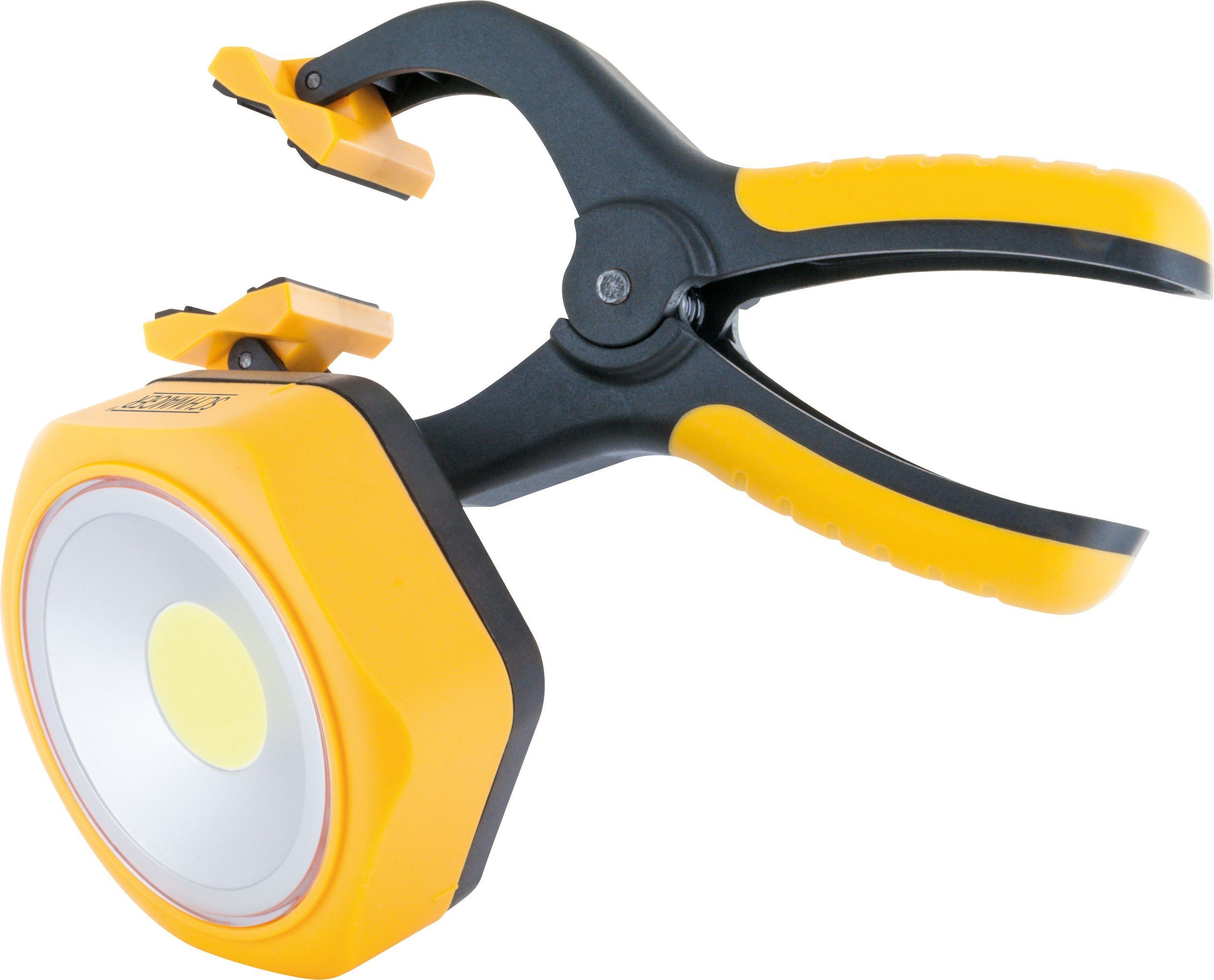 Schwaiger LED Arbeitsleuchte WLK250, mit und ohne Klammer verwendbar, magnetisch, gummierte Klammer zur rutschfesten Fixierung, rotierbares Kugelgelenk, COB-LED, WEiß, rotierbares Kugelgelenk, abnehmbare Lampe