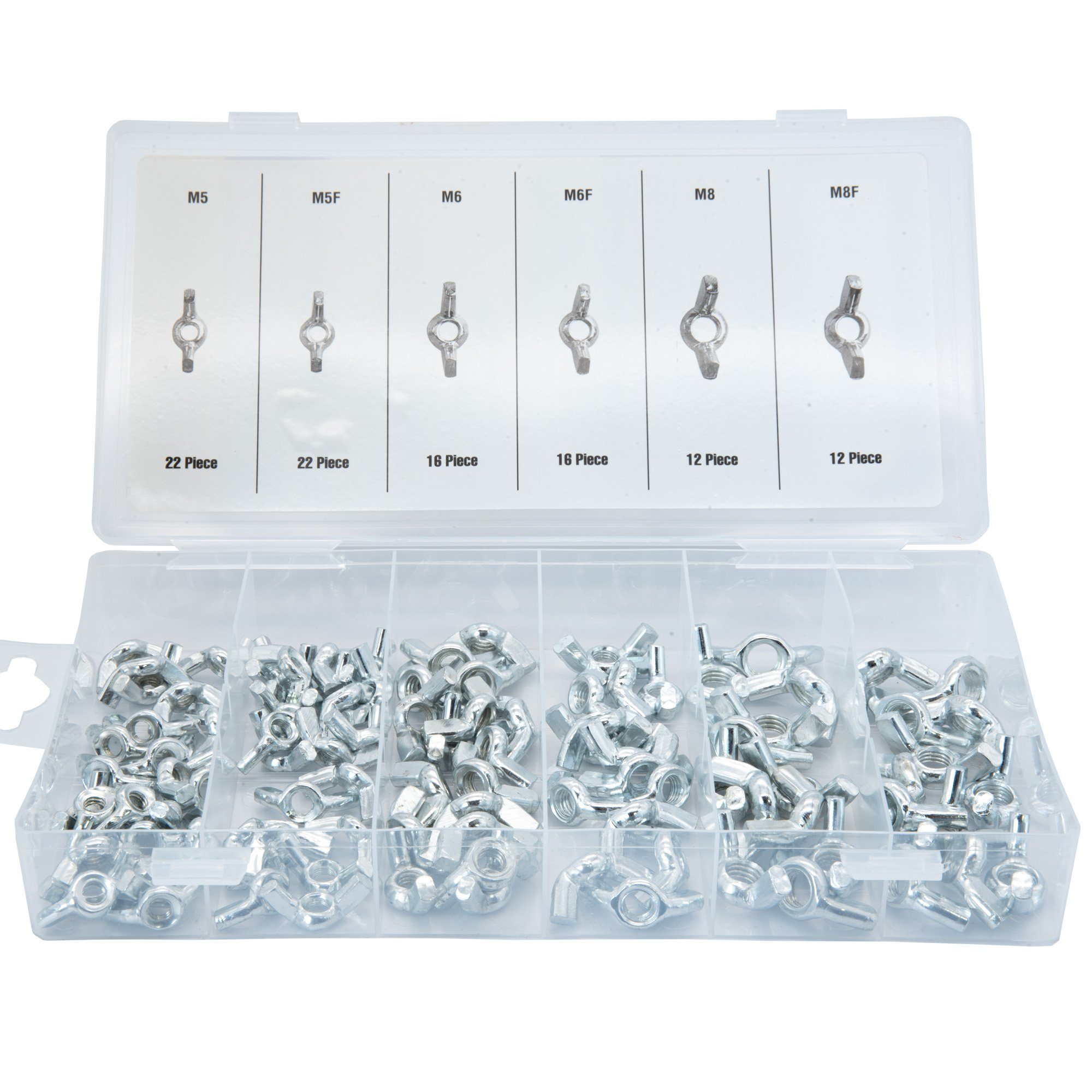 100x Set Muttern Flügelmuttern (100-St), M8, M6 Flügel Sortiment, Muttern Schmetterlingmuttern, BENSON M5