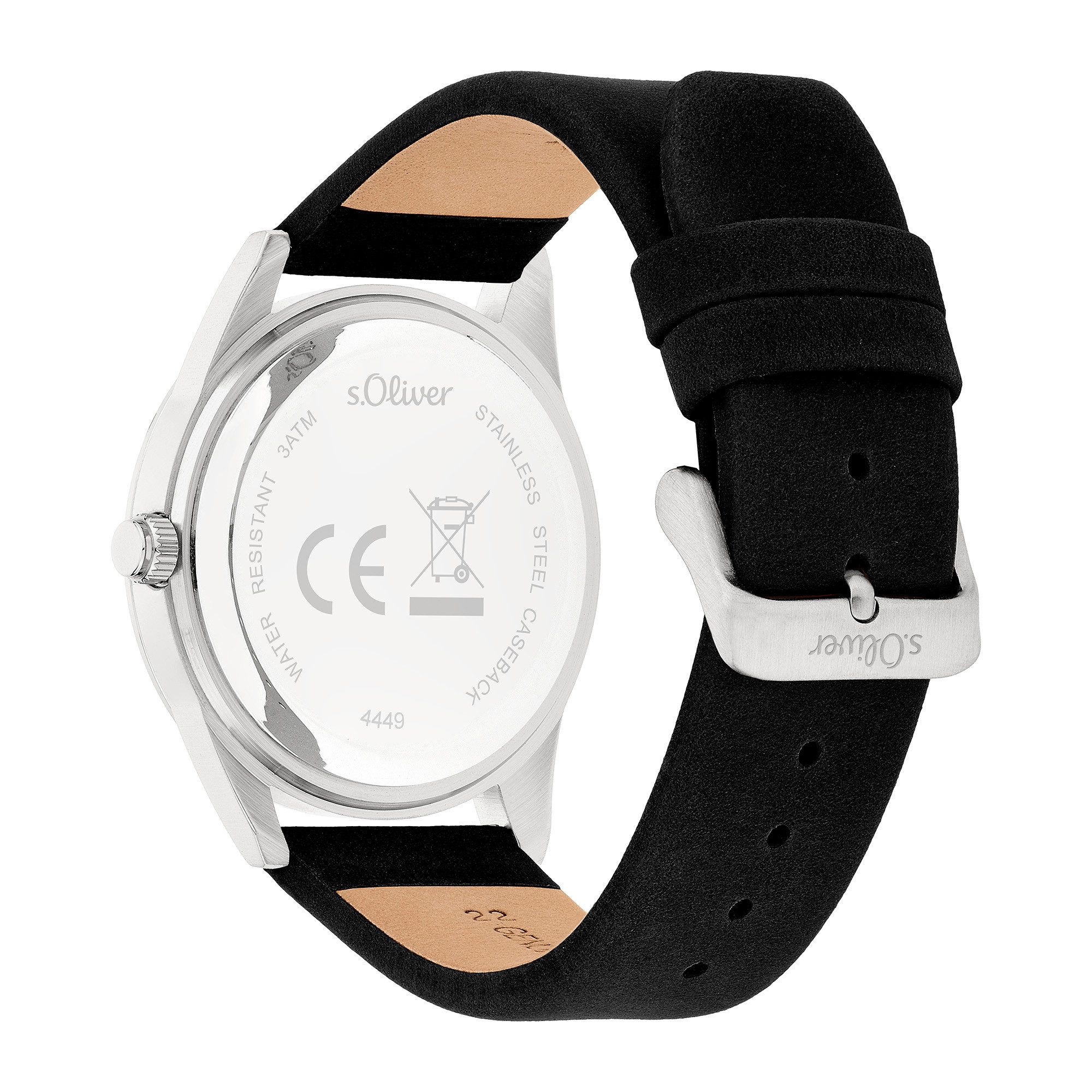 s.Oliver Multifunktionsuhr Round Basic SO-4449-LM, Quarzuhr, Armbanduhr, Herrenuhr, Lederarmband, analog