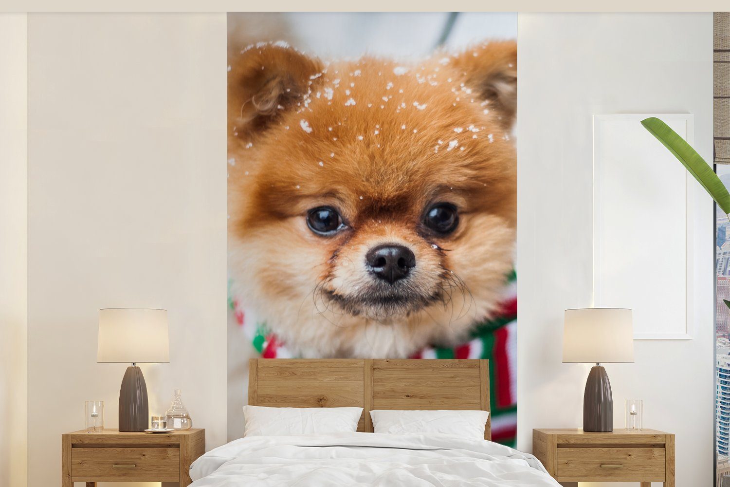 Matt, MuchoWow Halstuch Küche, Fototapete - Wohnzimmer Vliestapete Schnee, bedruckt, St), für - (2 Schlafzimmer Hund Fototapete