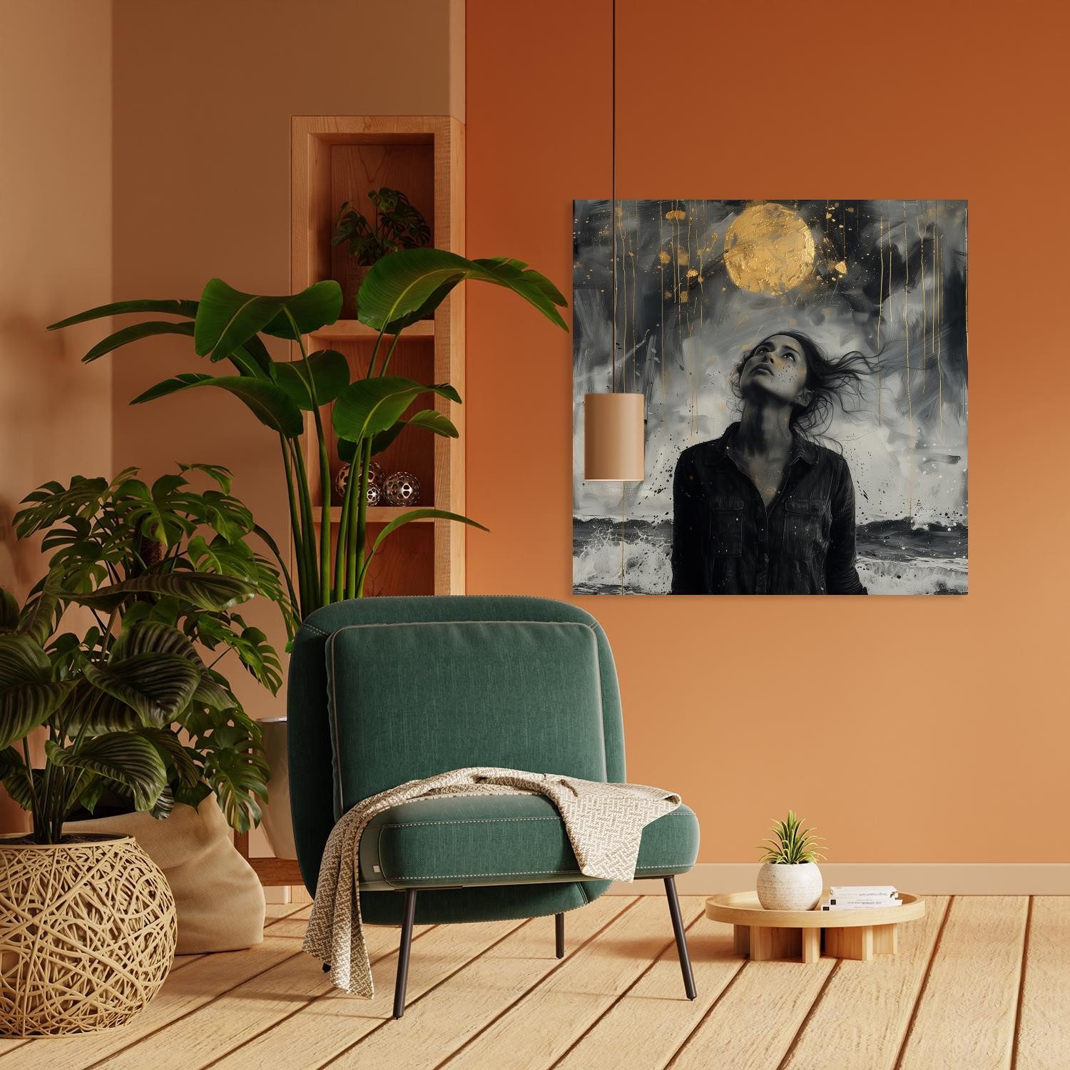 queence Acrylglasbild Goldener Mond bei Nacht, Abstrakt, Abstrakte, Bilder von Frauen, Formen, Gemälde, Kunst, Person (1 St), HD Premium Kunstdruck in Galeriequalität