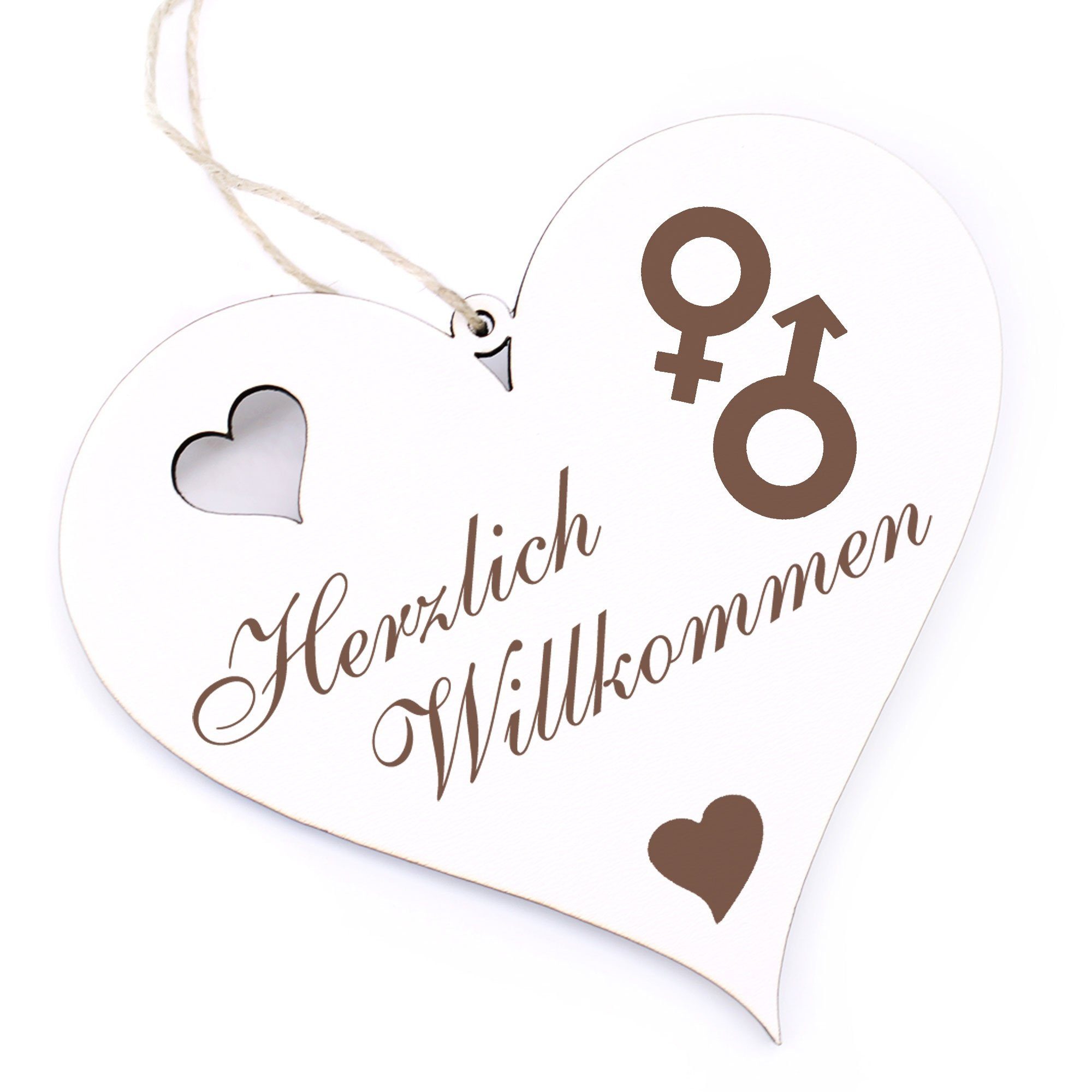Dekolando Hängedekoration Herzlich Willkommen - Mann und Frau Symbol - 13x12cm