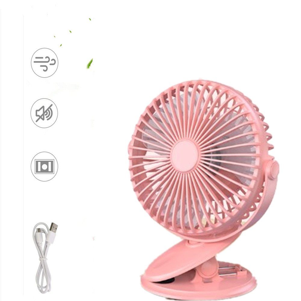 XDeer Mini USB-Ventilator Leise Wiederaufladbarer USB Lüfter,5 Tischventilator Drehung Clip Ventilator,360°, Geschwindigkeiten Fan,4000mAh Tragbarer pink mini