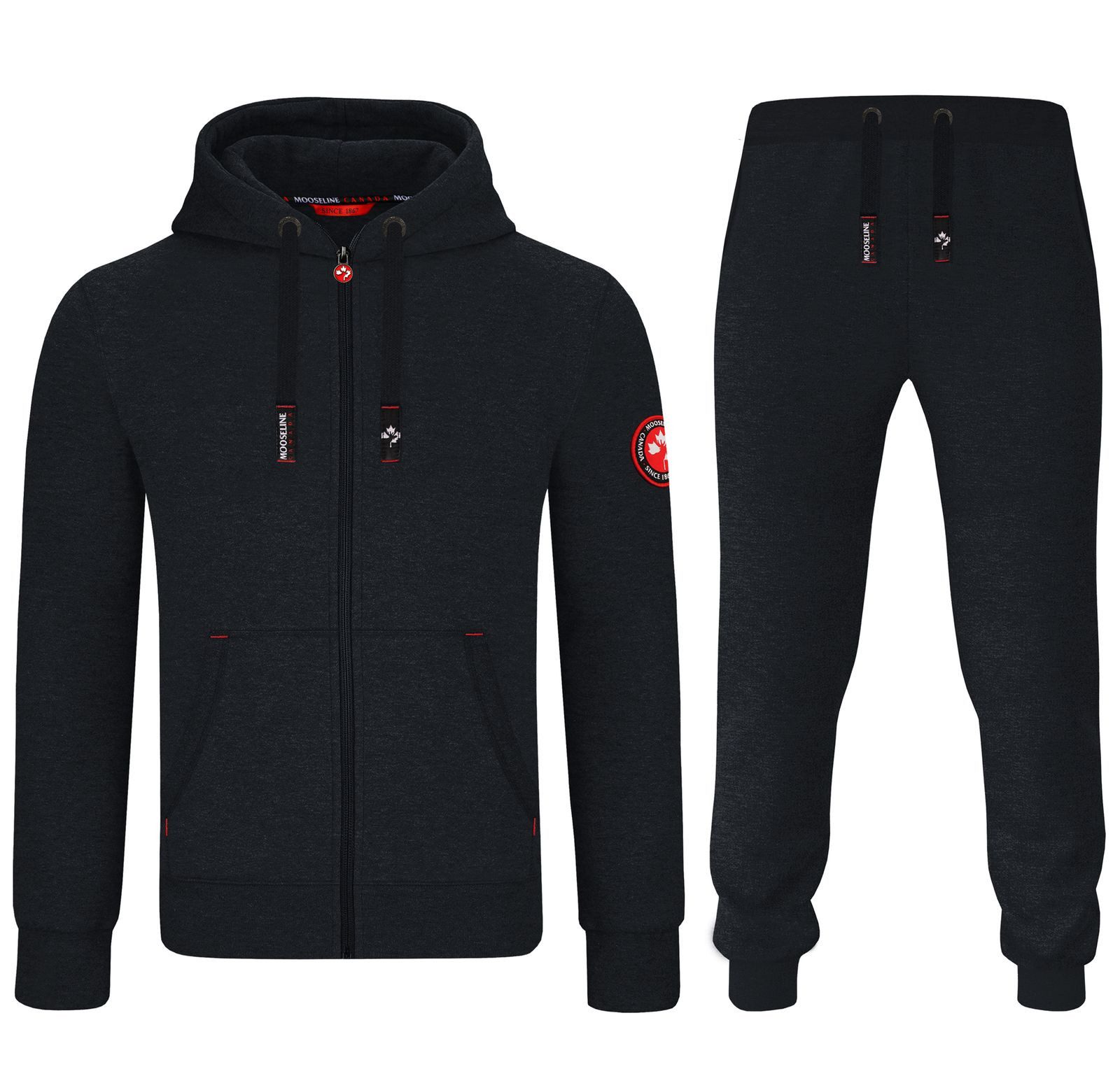 MOOSELINE Jogginganzug Herren Schwarz - rotes Stoffpatch (2-tlg), rote Patc günstig online kaufen