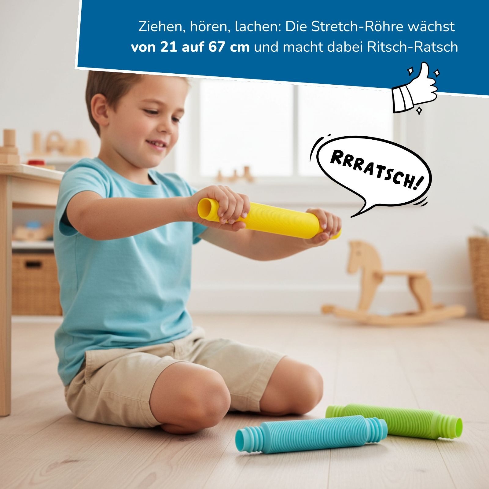 alldoro Fidget-Gadget Flexi Pop Tubes, 6 Stretch-Röhren Ø 4,5 cm, ausziehbar & biegsam, Sensorik-Spielzeug für Kinder & Erwachsene, Anti-Stress & bei ADHS