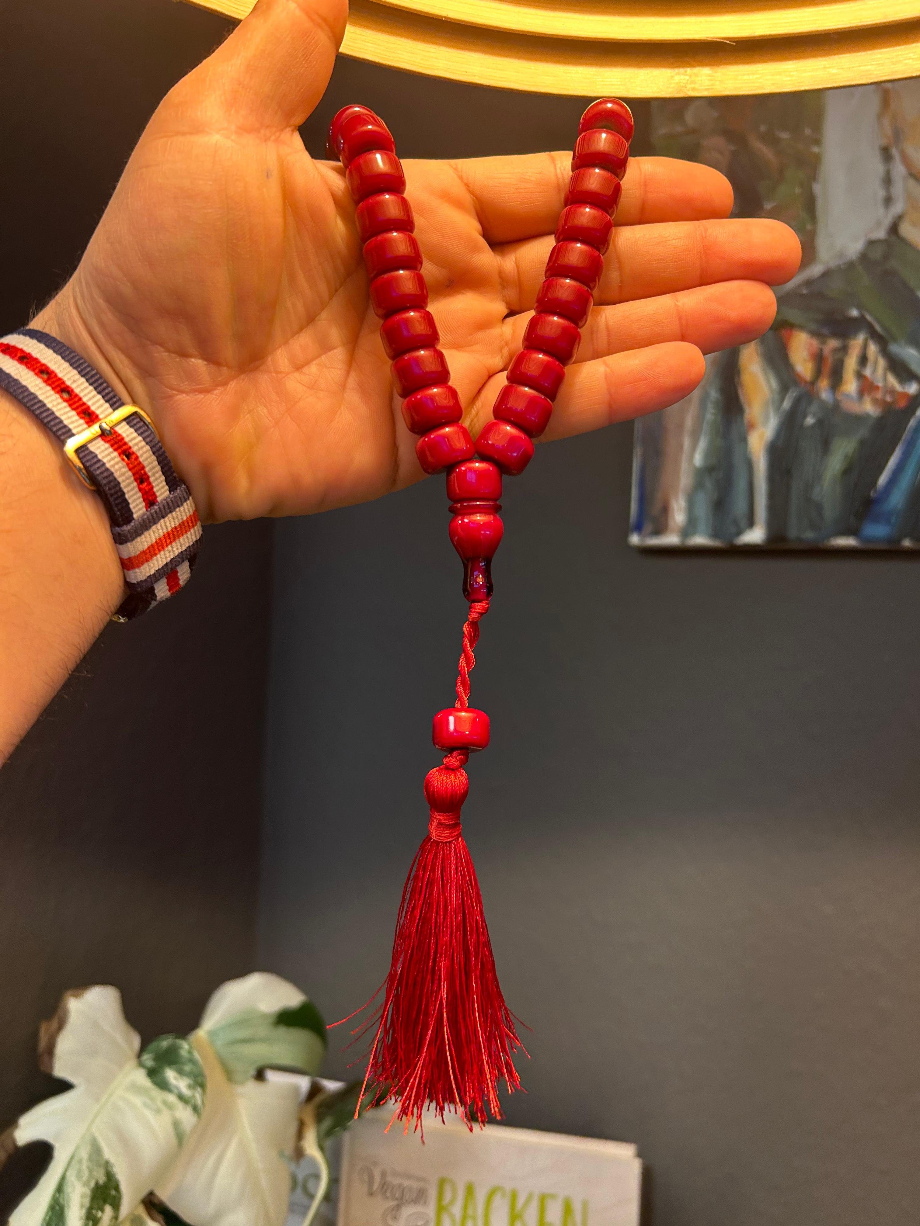 TesbihBid Kettenanhänger osmanli Kirazi (Tasbih Namaz Tasbeeh Amber Sandalous, 33-tlg, Special, 33-tlg., Gebetskette islamisches Geschenk kuka Tesbih Misbaha islam)