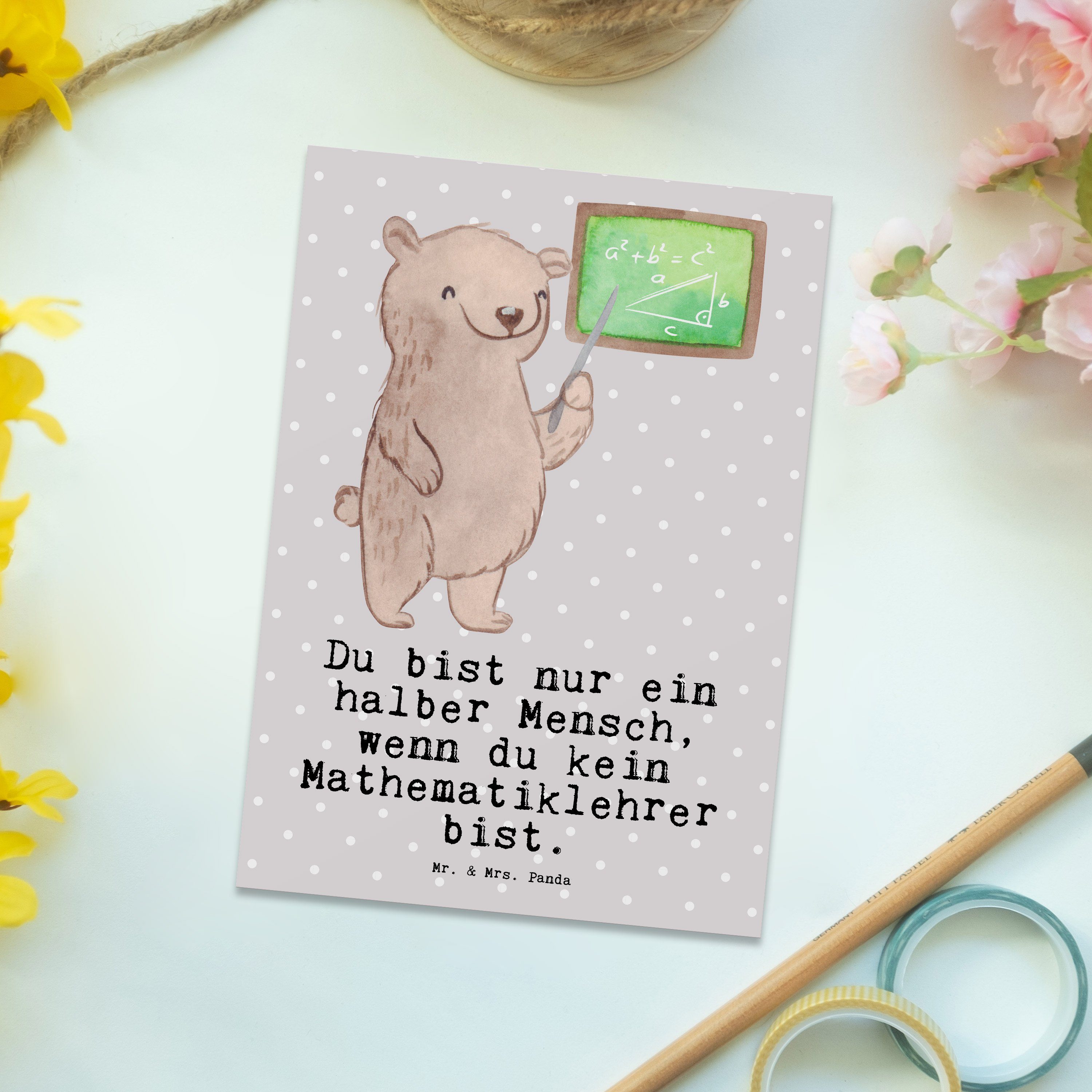 Mr. & Mrs. Panda Geb - mit - Herz Geschenk, Mathelehrer, Pastell Mathematiklehrer Grau Postkarte