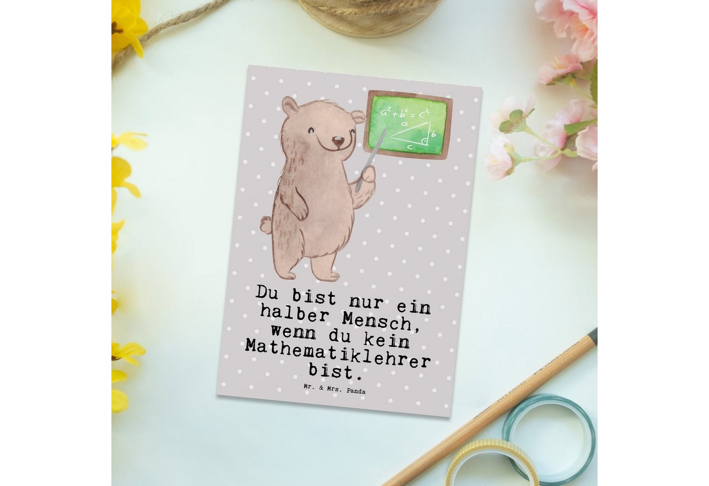 Thumbnail - Mr. & Mrs. Panda Postkarte Mathematiklehrer Herz - Grau Pastell - Geschenk, Mathelehrer, Einladu, Charmantes Design