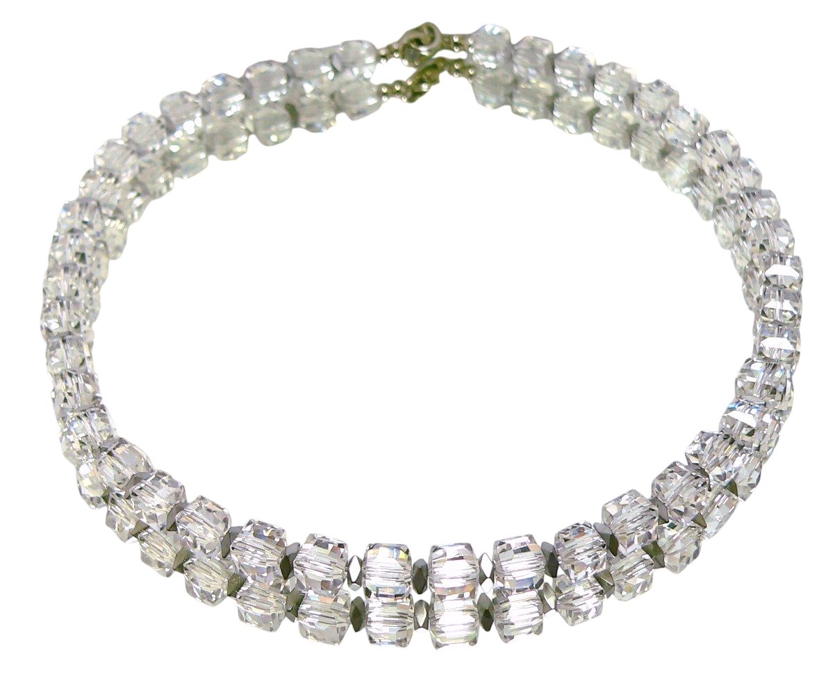 traumschmuck Collier 094a Halskette Würfel Glas facettiert Rondelle Hämatit silber (Geschenk, Muttertag, Weihnachten, Geburtstag, Valentinstag, incl. Schmuckbox), handgefertigt, Made in Germany