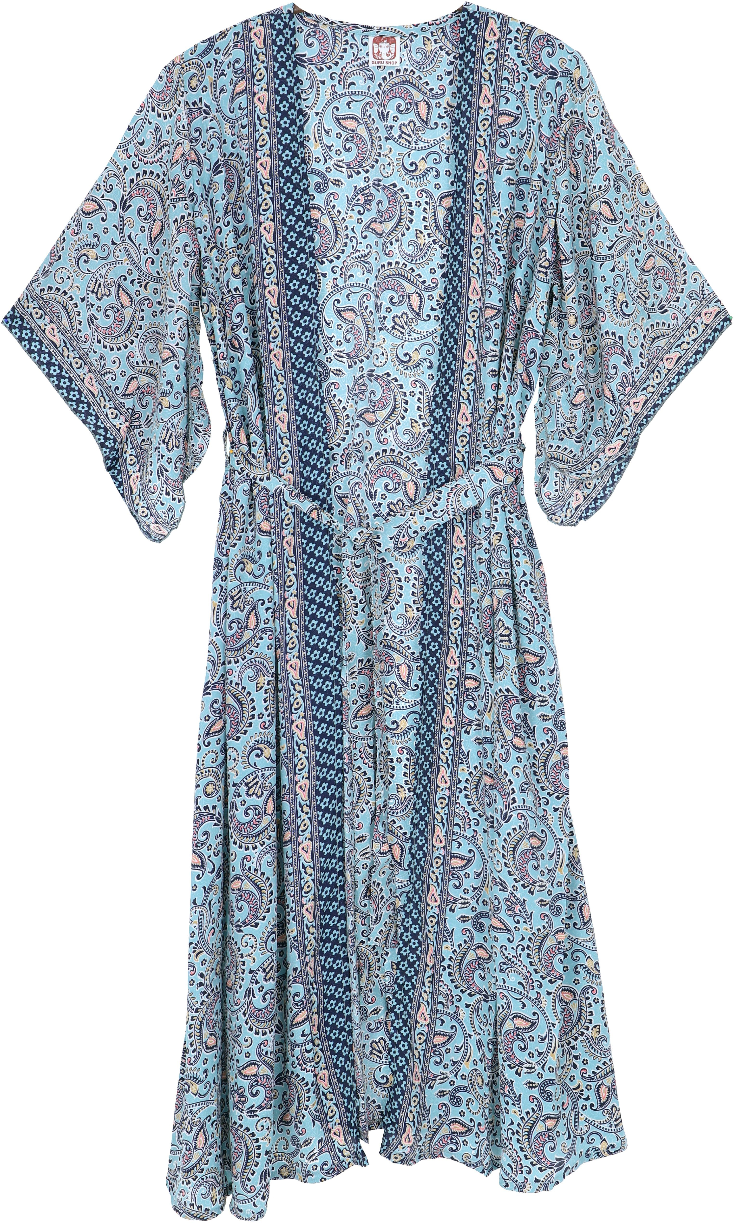 Guru-Shop Kimono Langer Kimono im Japan Style, Kimono Mantel,.., alternative Bekleidung blau