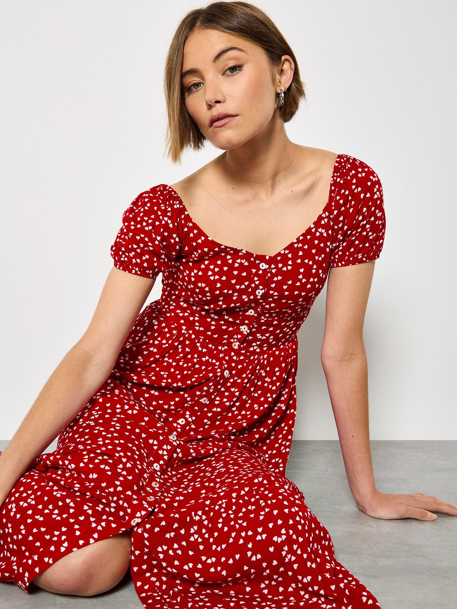 Apricot Druckkleid Mini-Midikleid mit Herzprint Elastischer Bund günstig online kaufen