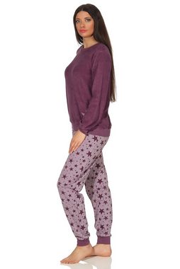 Normann Pyjama Damen Frottee Schlafanzug mit Bündchen und Sterne als Motiv